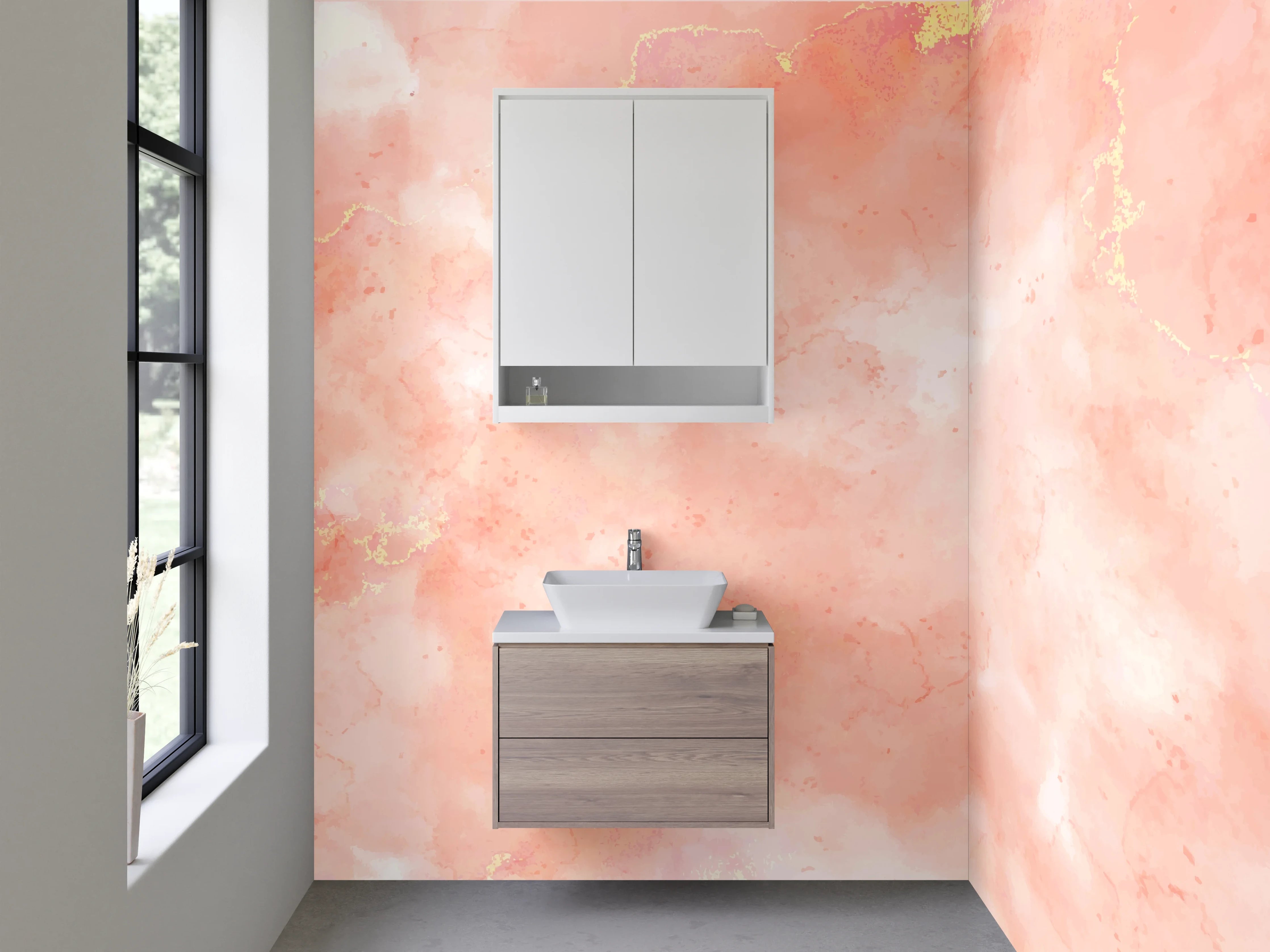 Waschbecken-Rückwand - Sanftes Rosa Marmor Aquarell Muster