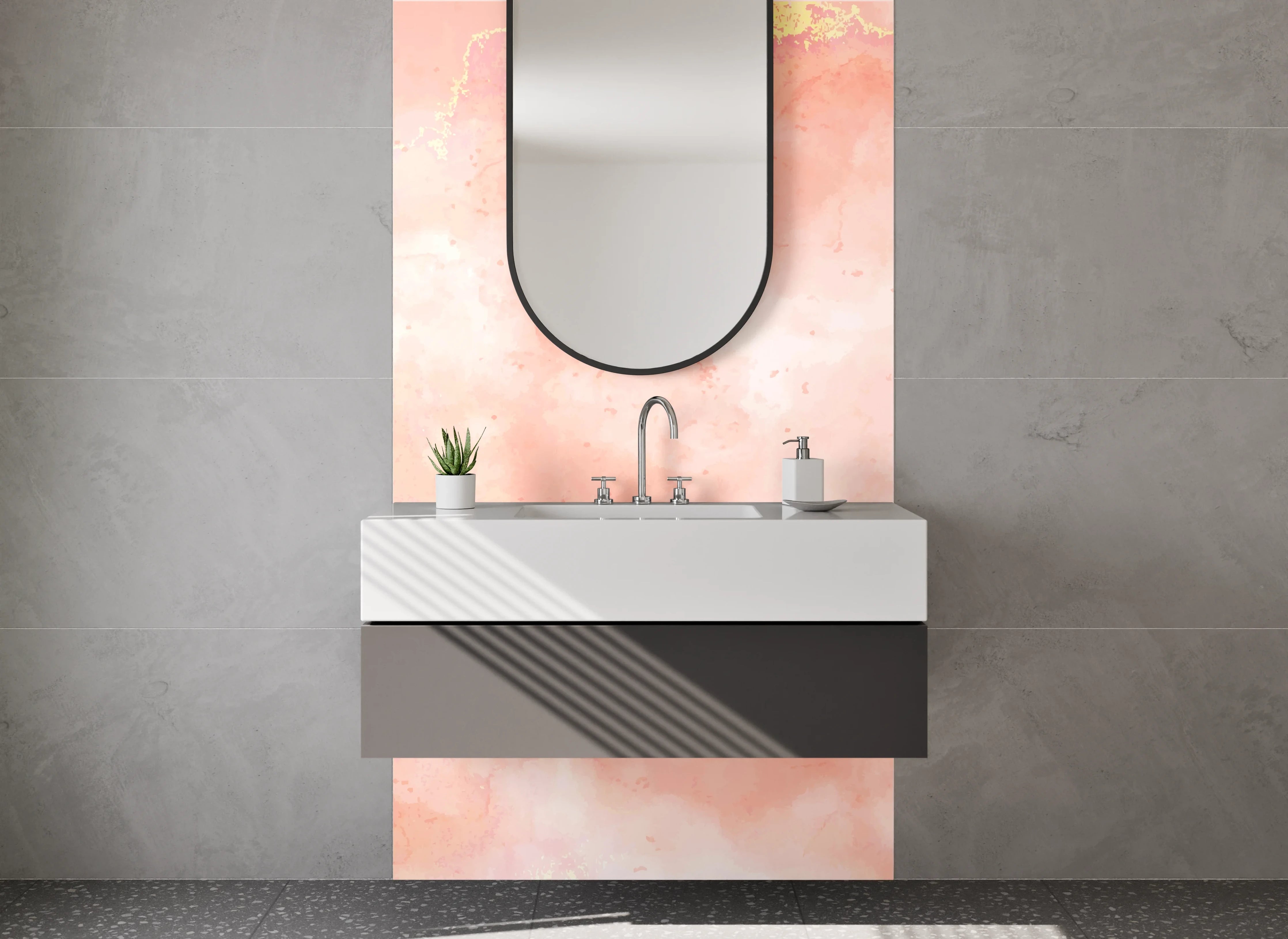 Waschbecken-Rückwand - Sanftes Rosa Marmor Aquarell Muster