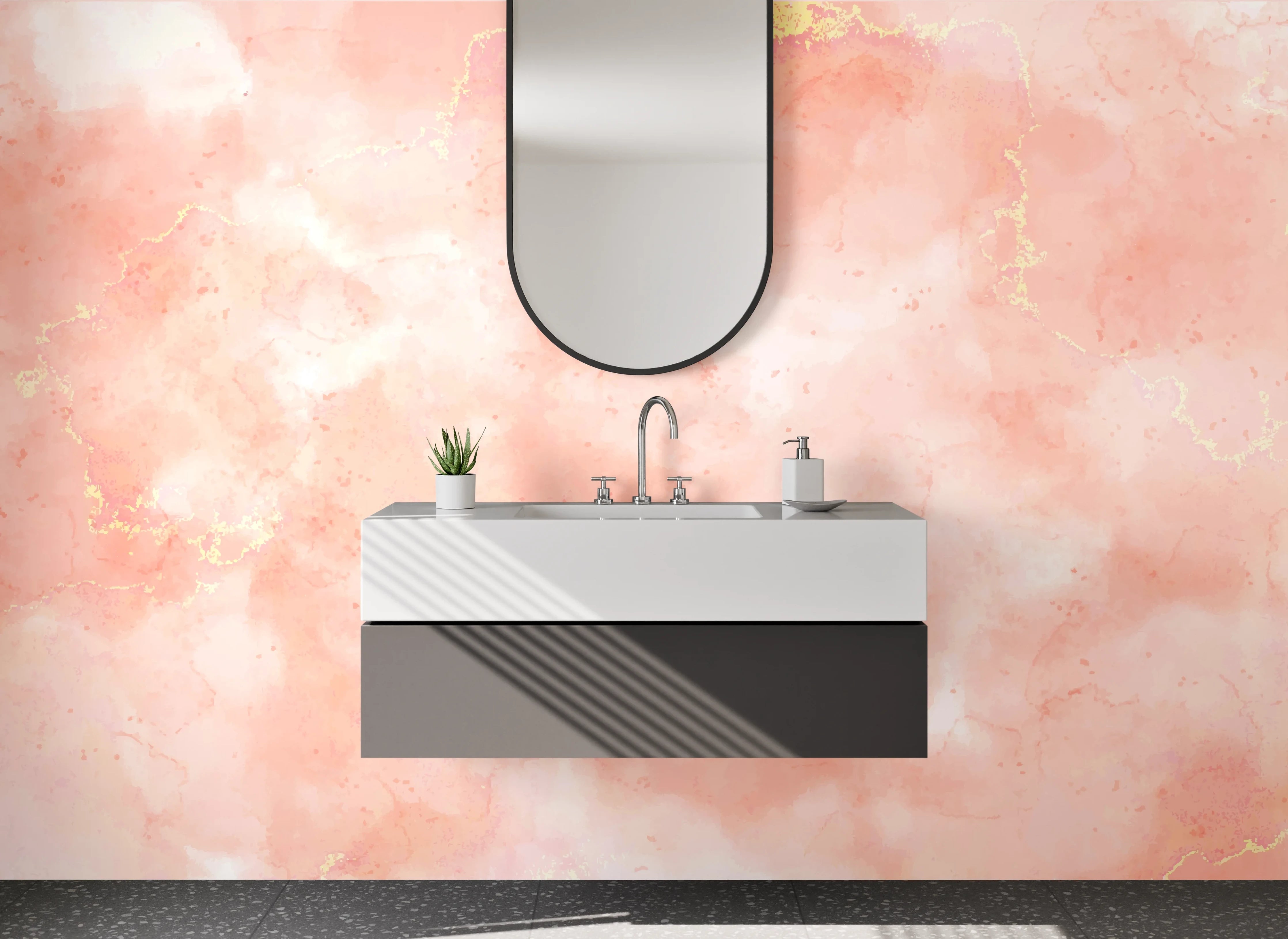 Waschbecken-Rückwand - Sanftes Rosa Marmor Aquarell Muster