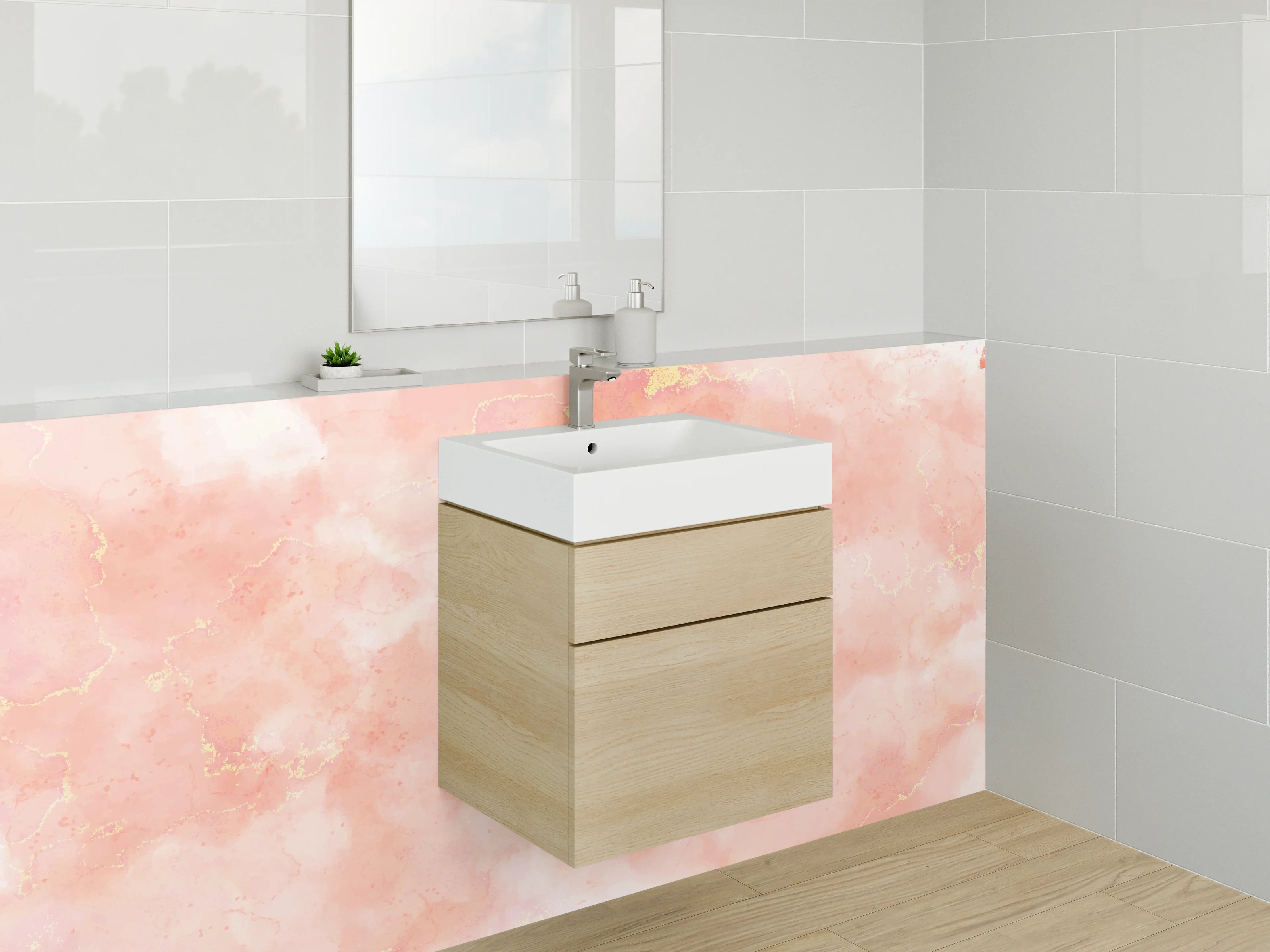 Waschbecken-Rückwand - Sanftes Rosa Marmor Aquarell Muster