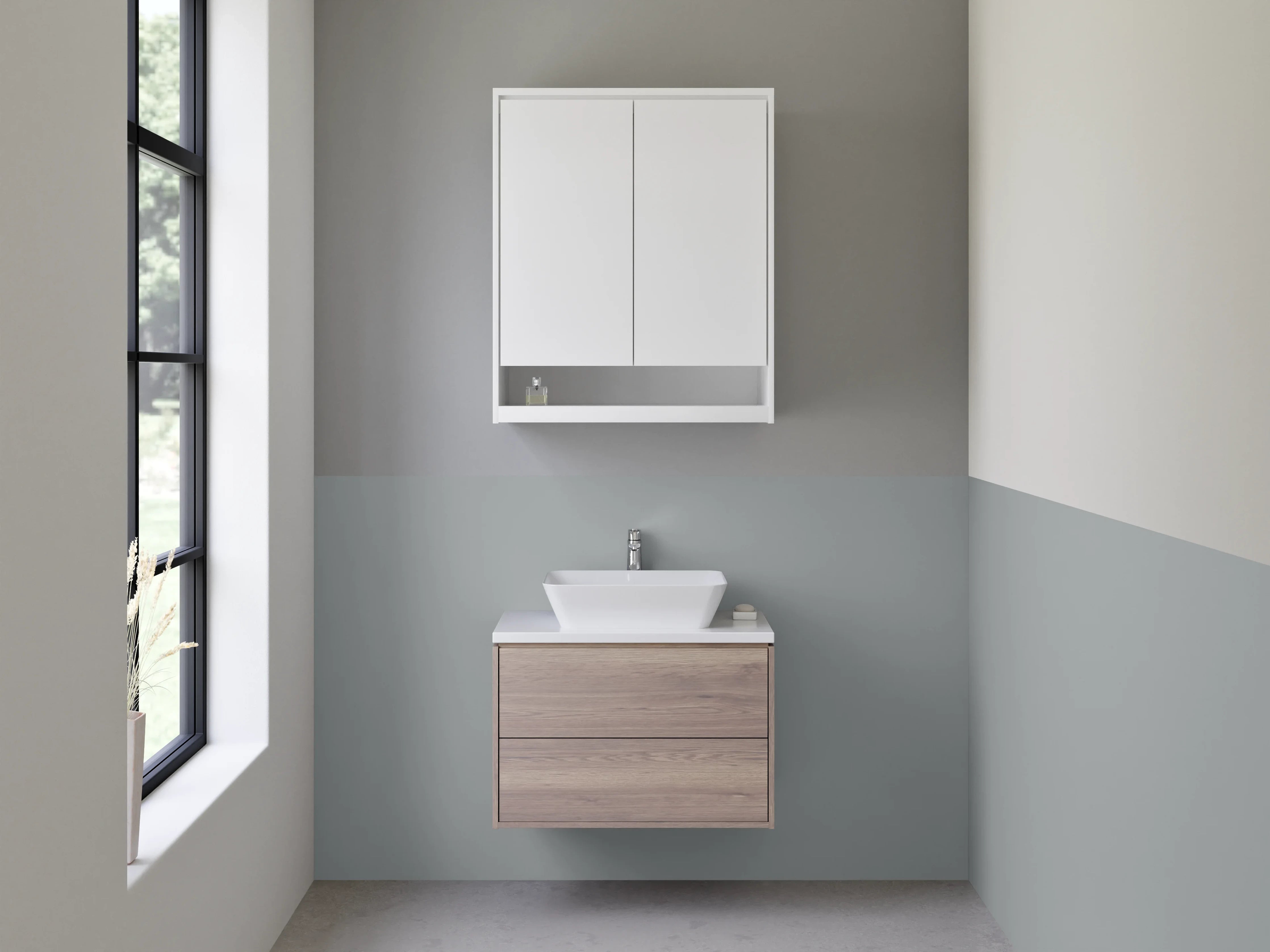 Waschbecken-Rückwand - Sanftgrau auf Weiß – Lichtschimmer