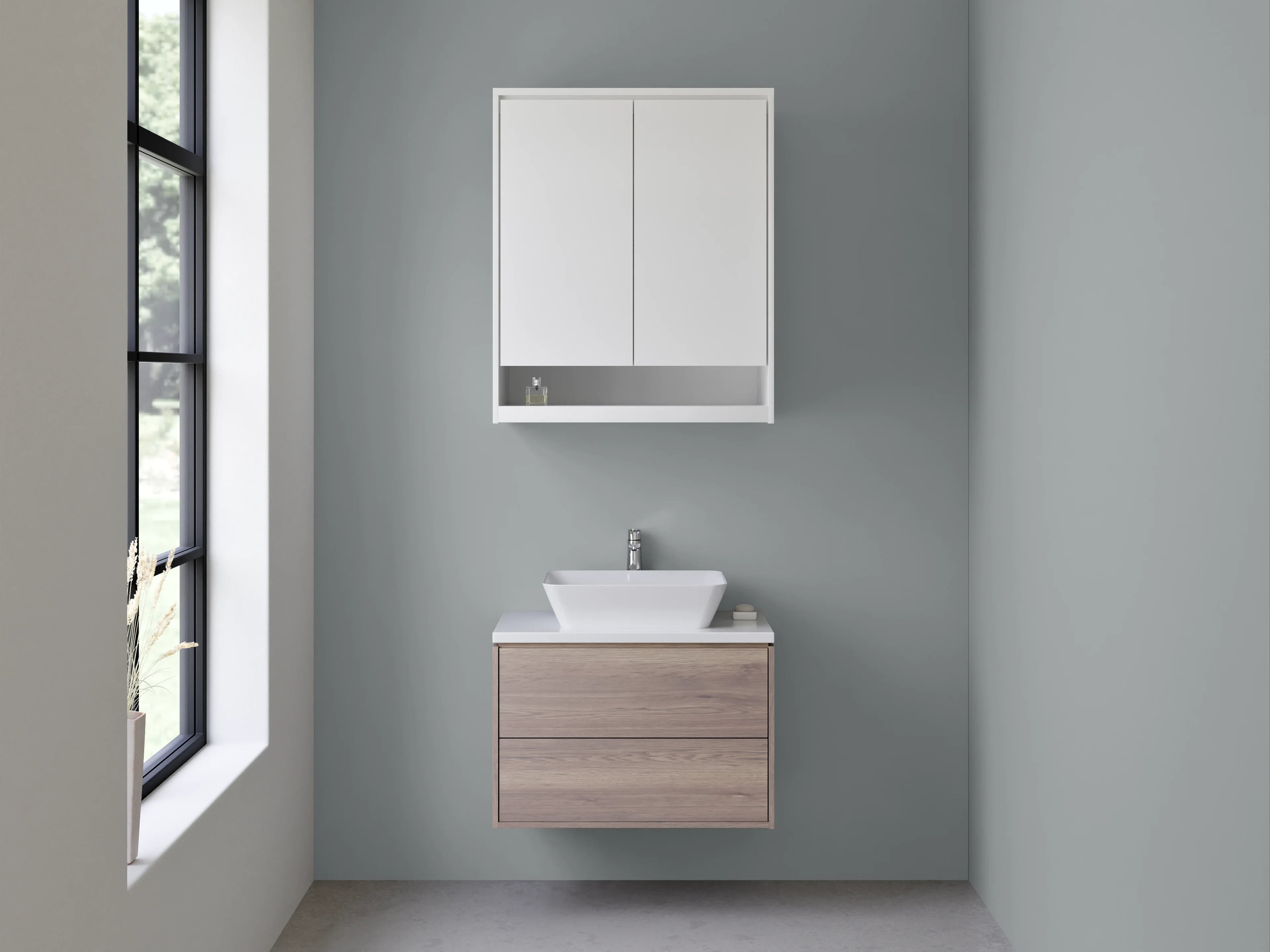 Waschbecken-Rückwand - Sanftgrau auf Weiß – Lichtschimmer