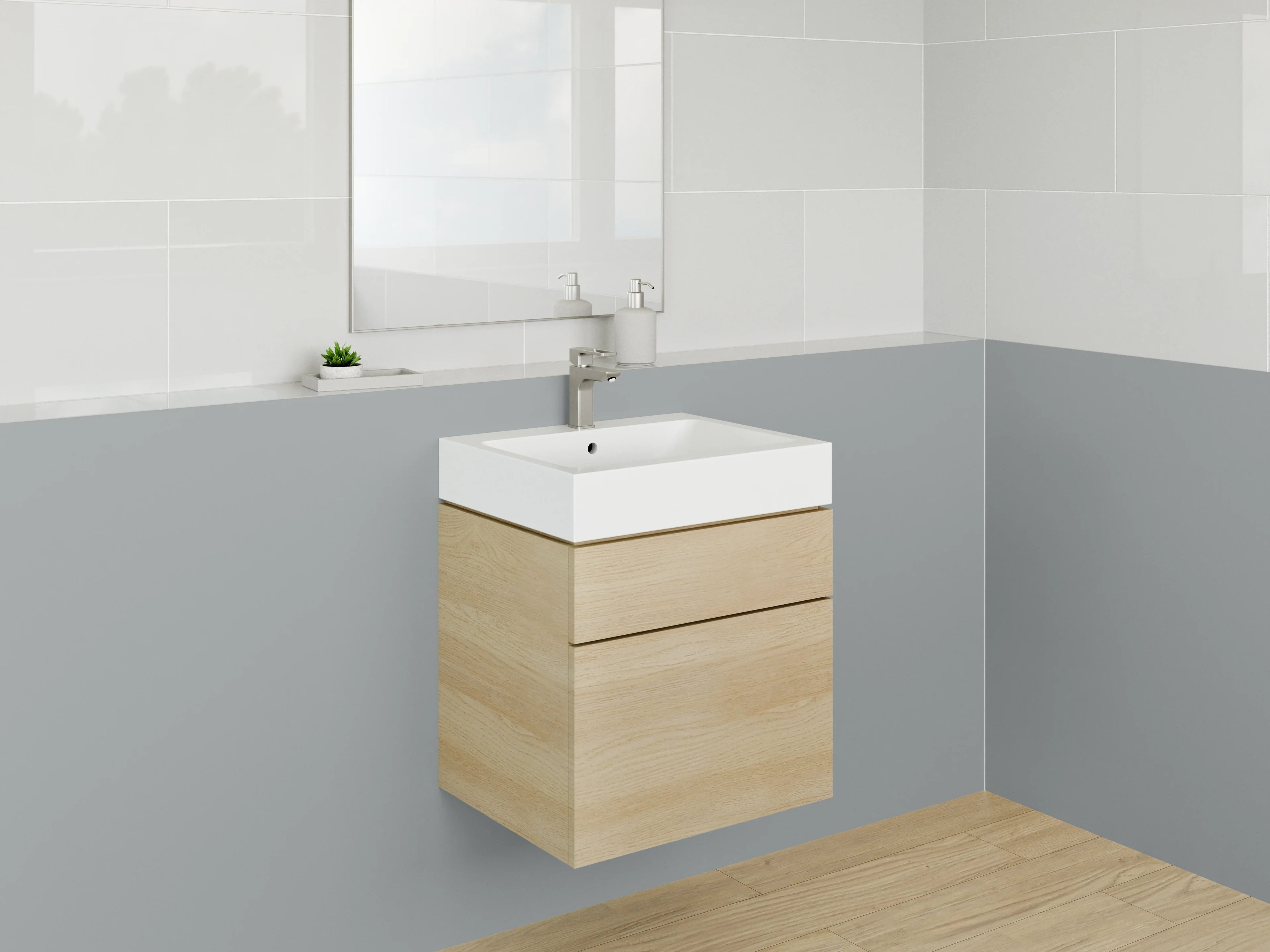 Waschbecken-Rückwand - Sanftgrau auf Weiß – Lichtschimmer