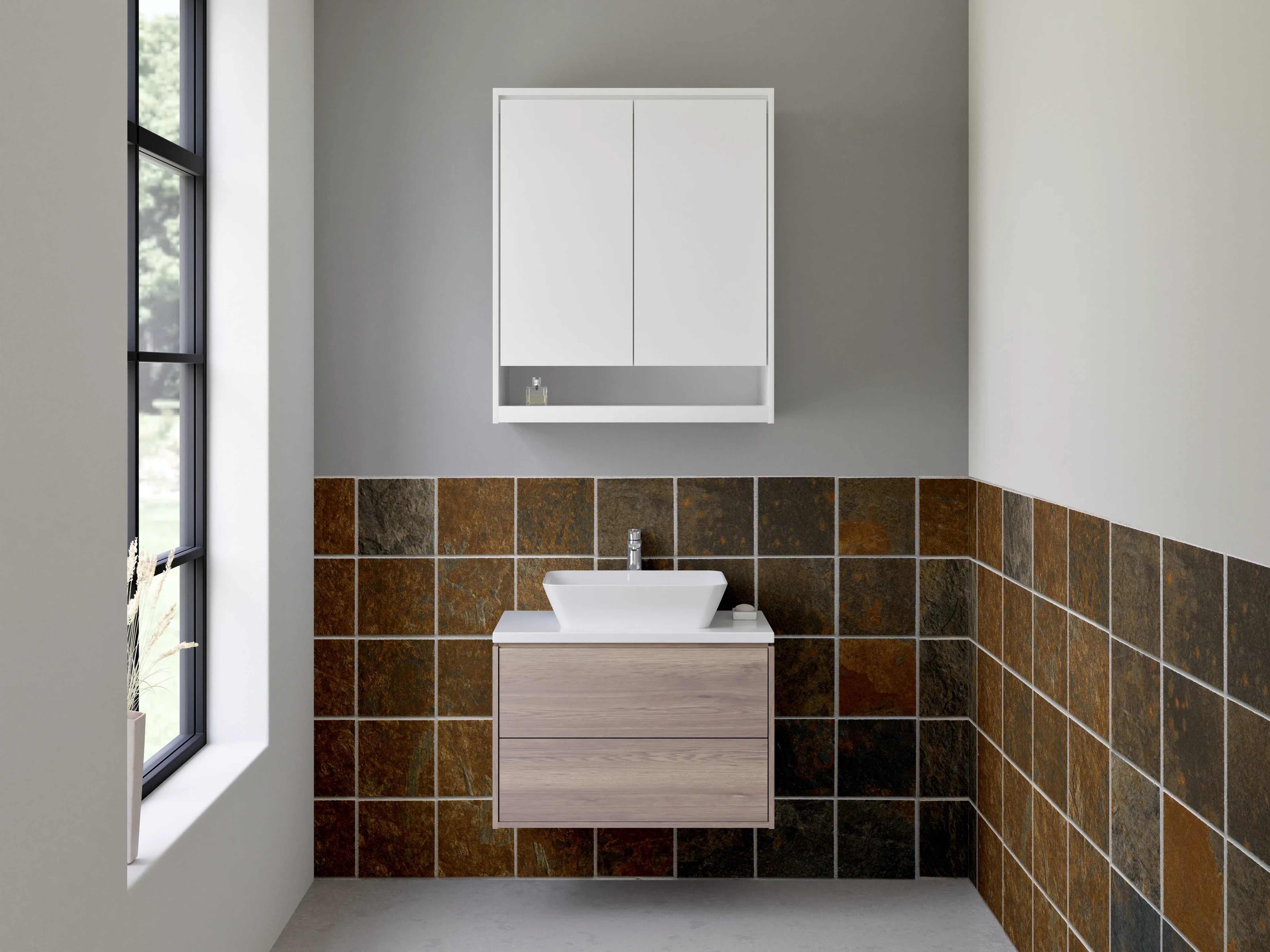 Waschbecken-Rückwand - Schiefer Mosaik Fliesen Braun Grau