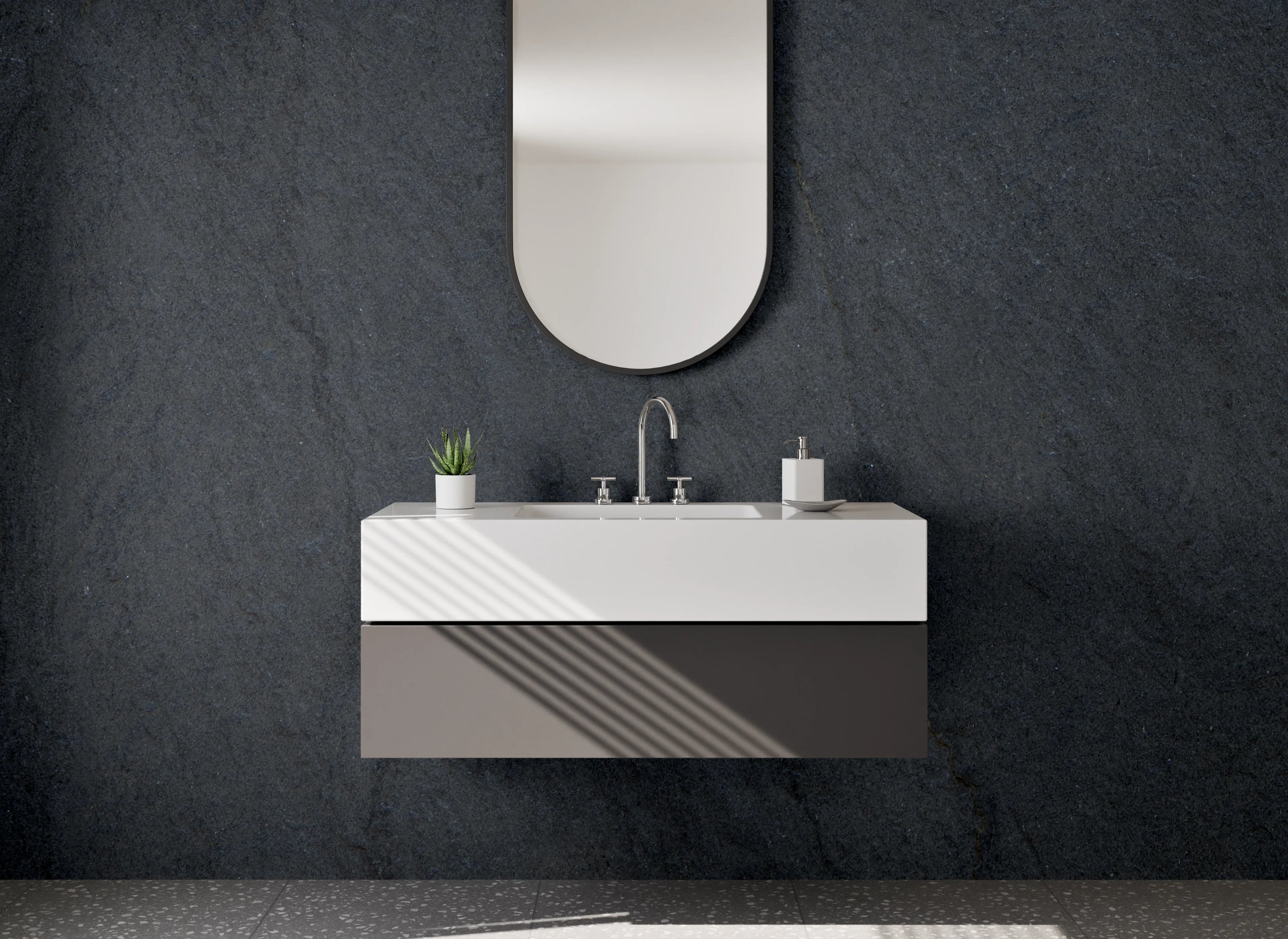 Waschbecken-Rückwand - Schiefer-Optik Dunkelgrau Fliesenoptik