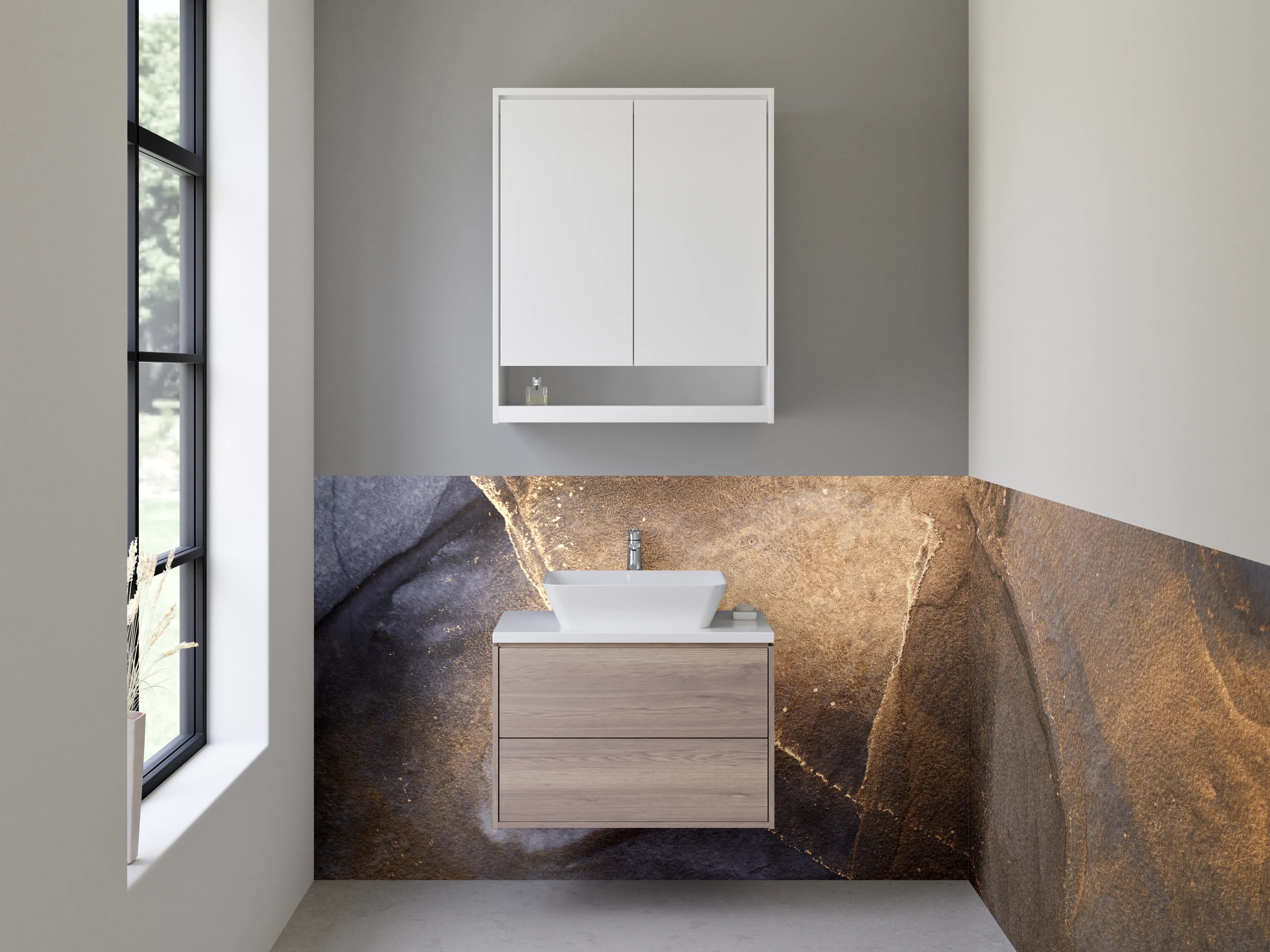 Waschbecken-Rückwand - Schiefer-Optik in Gold und Grau