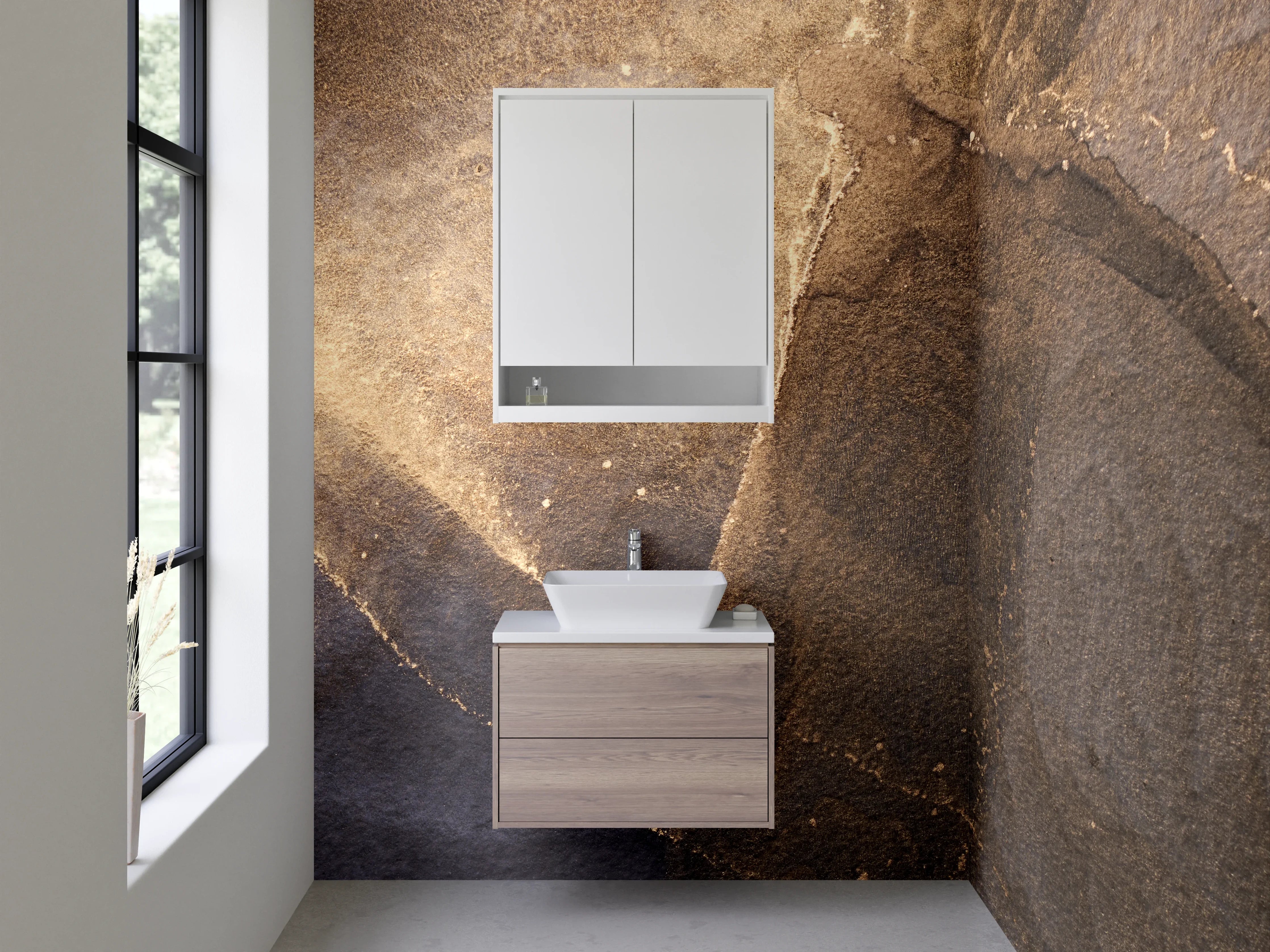 Waschbecken-Rückwand - Schiefer-Optik in Gold und Grau