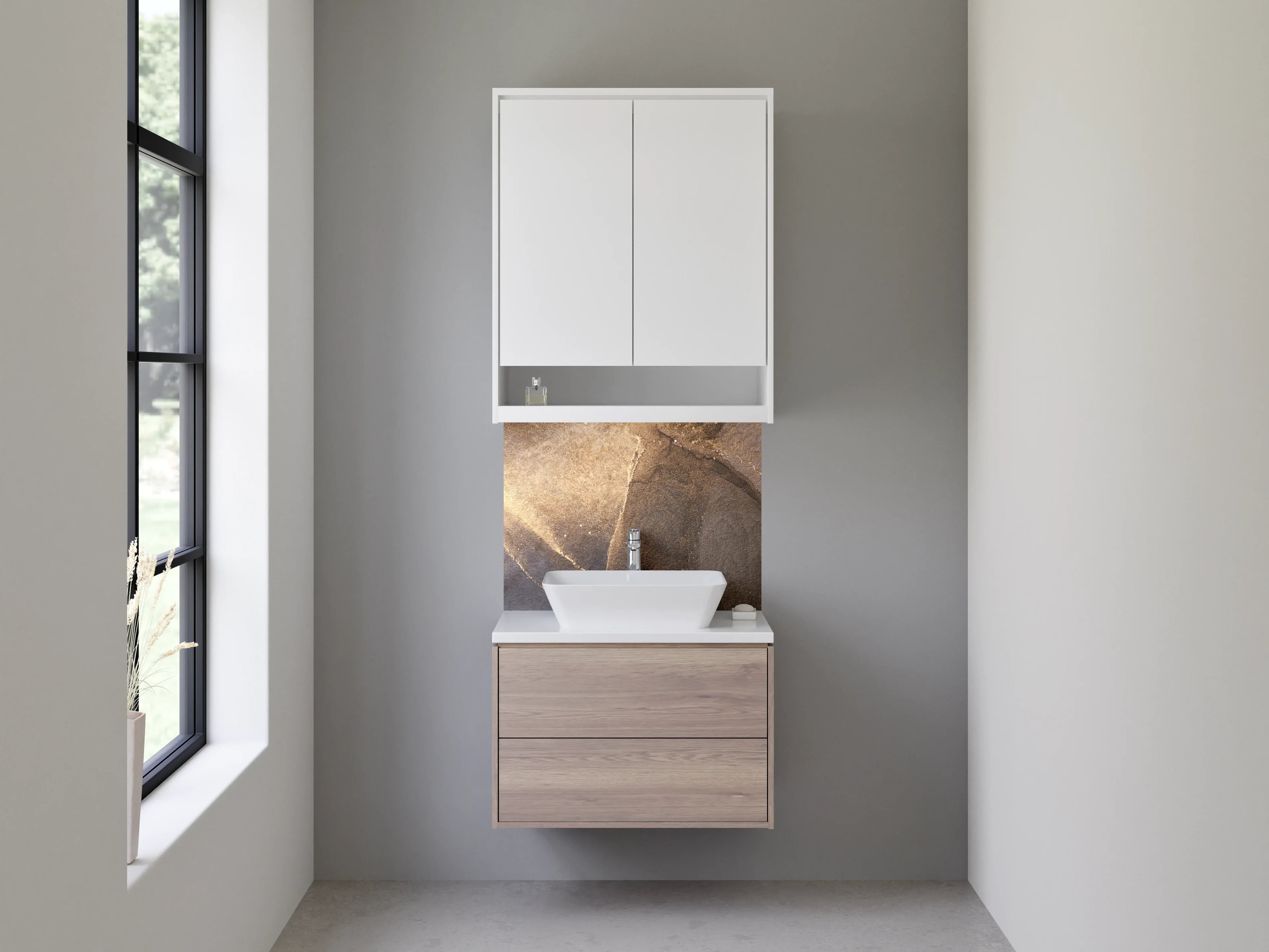 Waschbecken-Rückwand - Schiefer-Optik in Gold und Grau