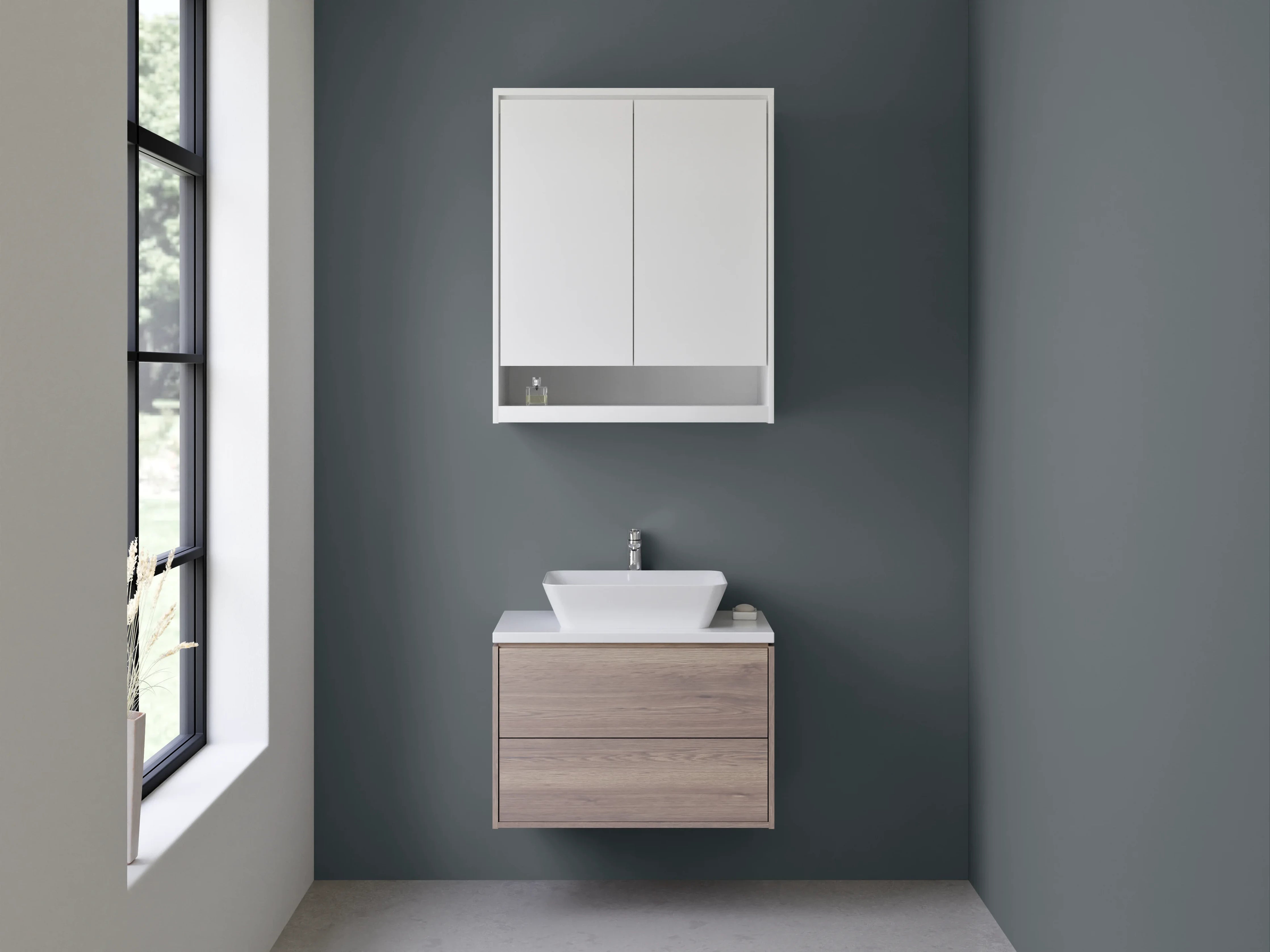 Waschbecken-Rückwand - Schiefergrau auf Weißstrukturen