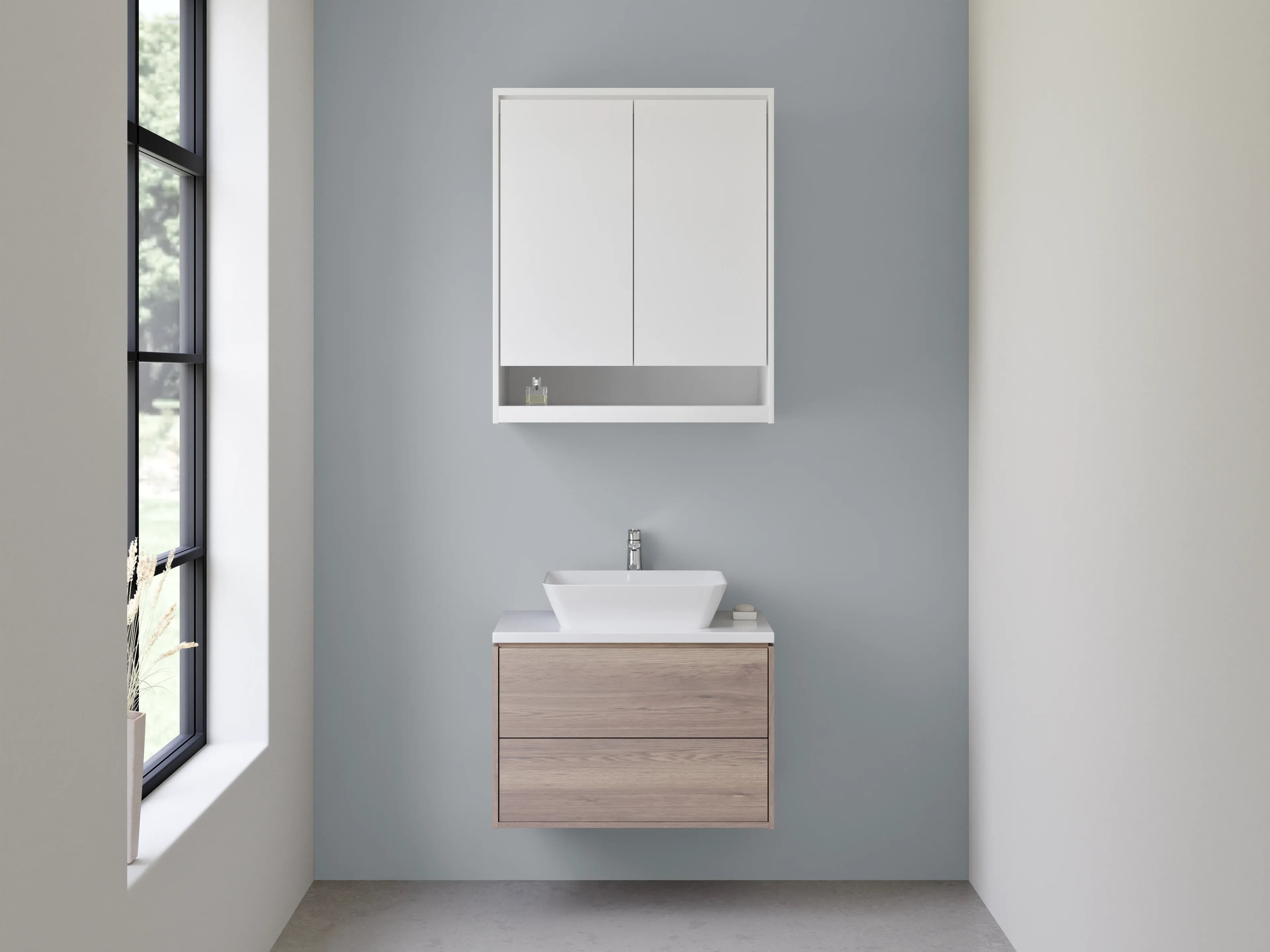 Waschbecken-Rückwand - Schieferhauch auf Weißmotiven