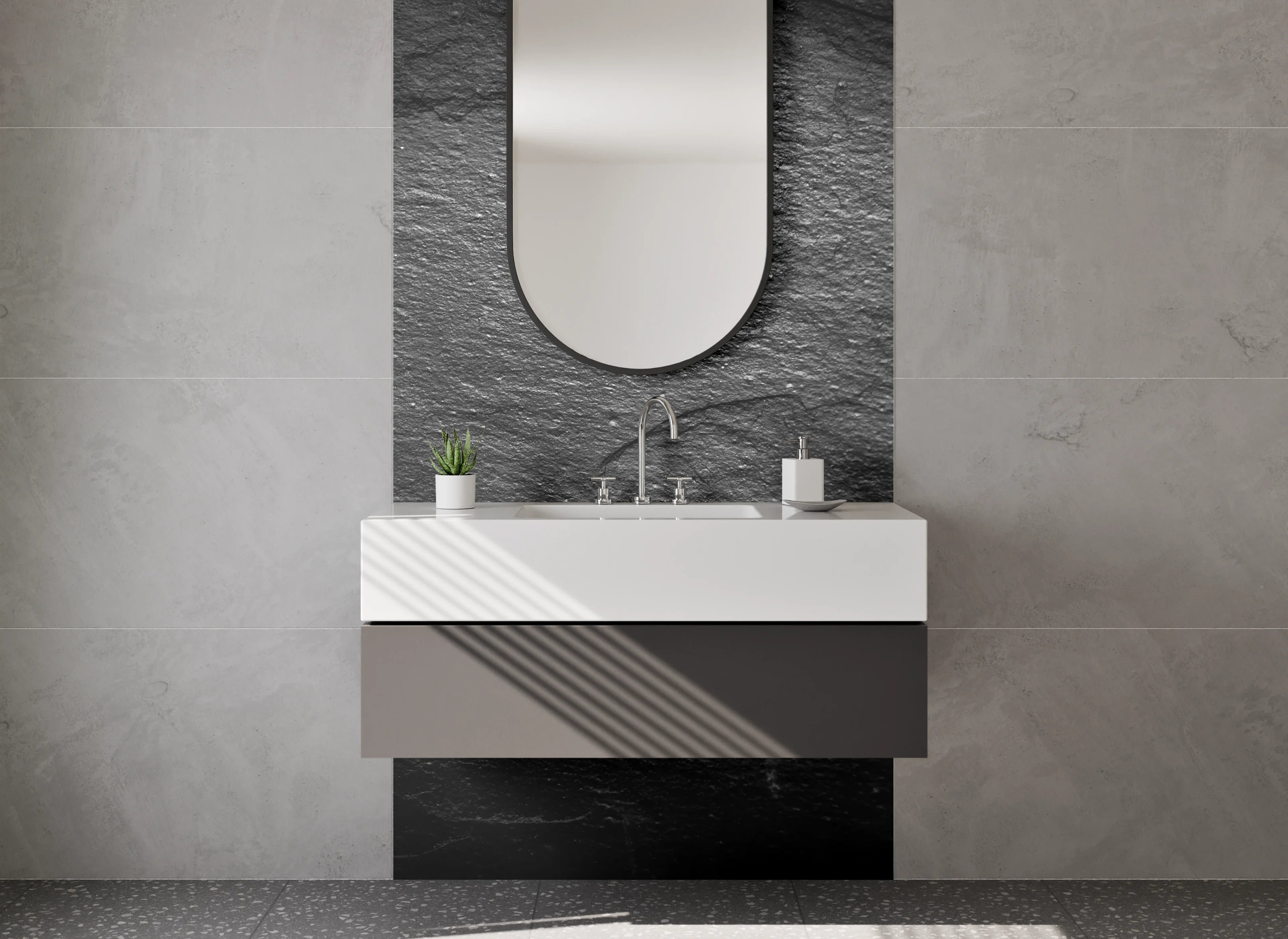 Waschbecken-Rückwand - Schieferoptik Schwarz Modern