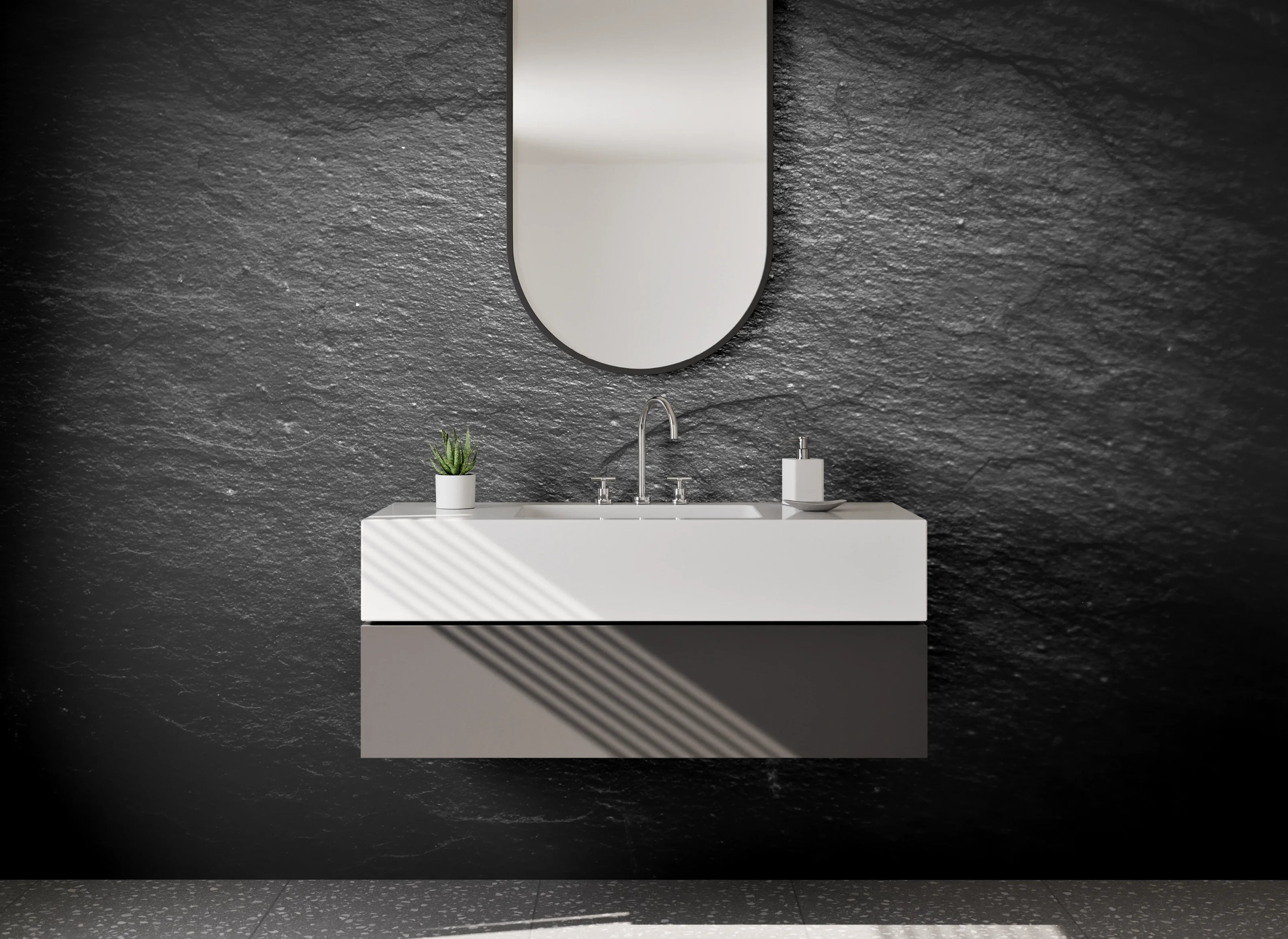 Waschbecken-Rückwand - Schieferoptik Schwarz Modern