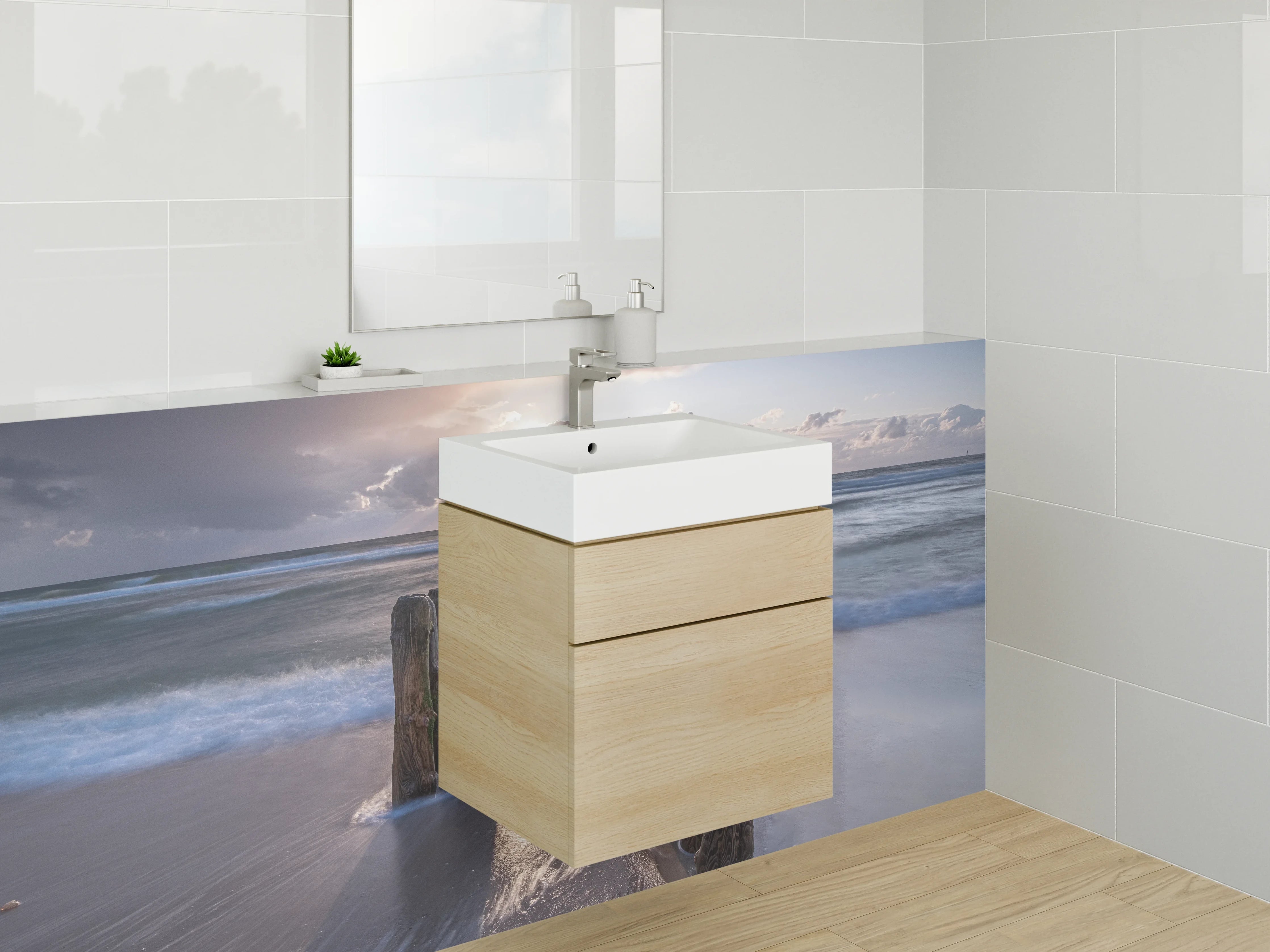 Waschbecken-Rückwand - Schimmernde Grau- und Weißwelten