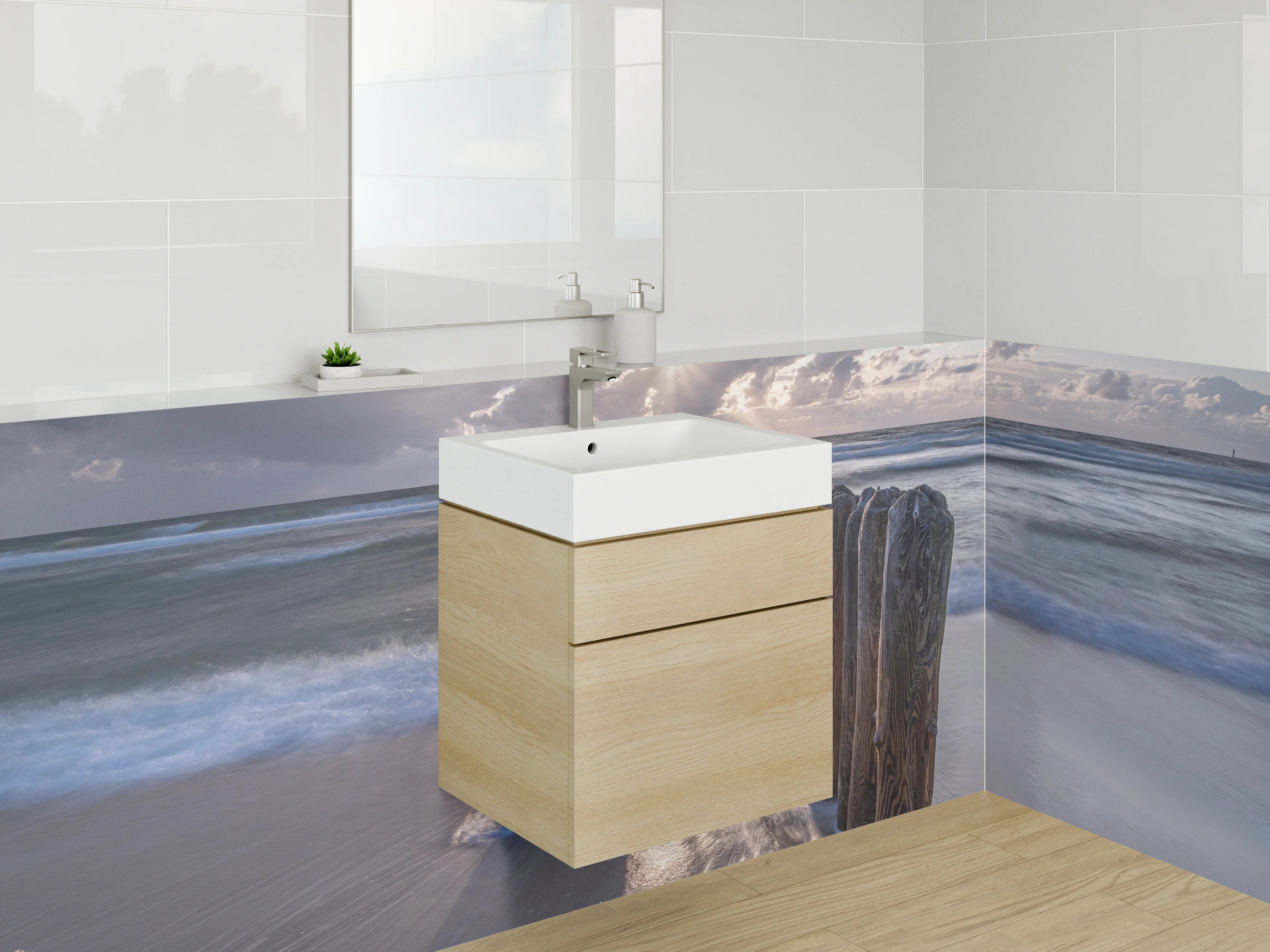 Waschbecken-Rückwand - Schimmernde Grau- und Weißwelten