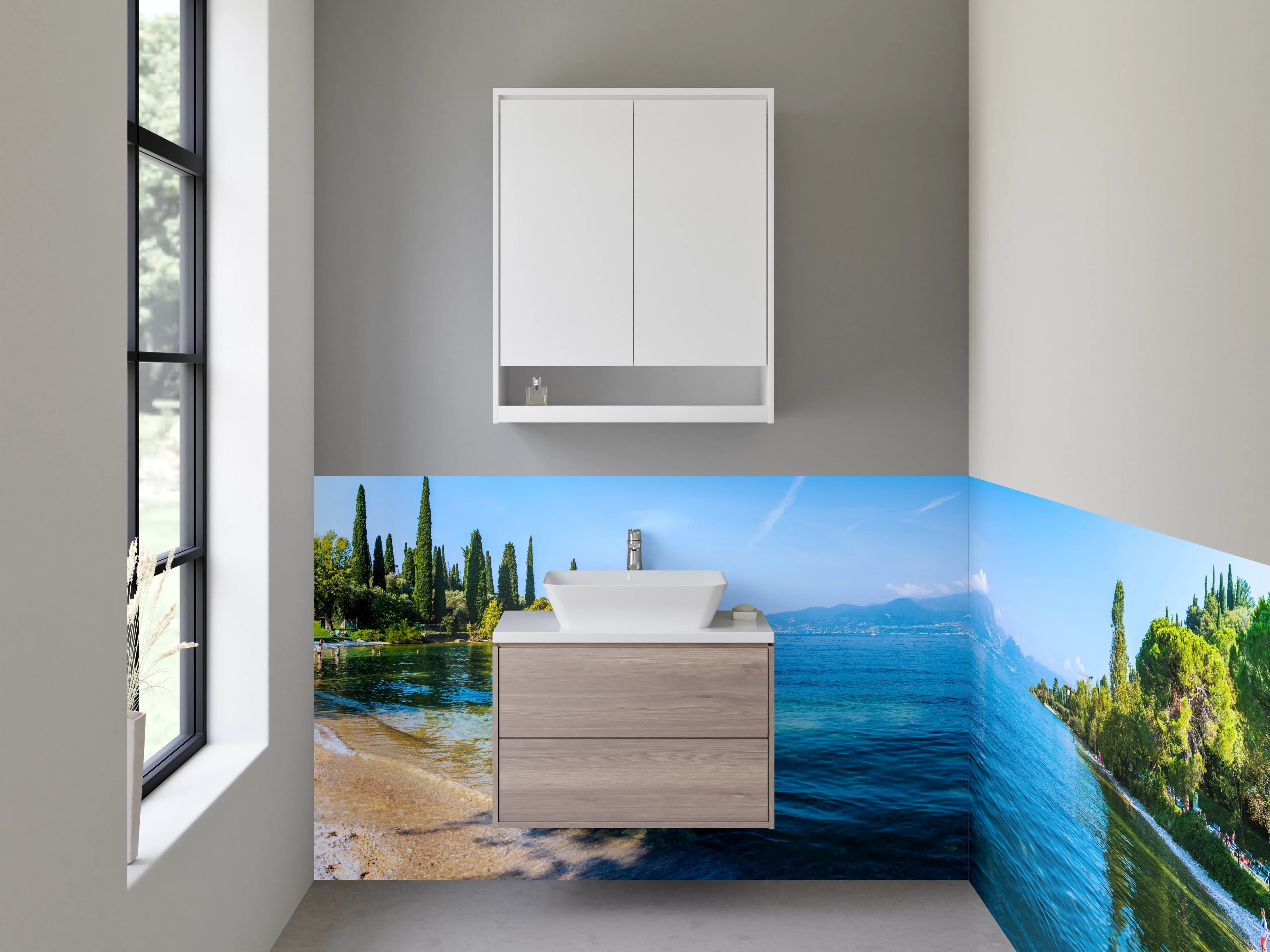 Waschbecken-Rückwand - Schimmernde Grau-Weiße Wasserträume
