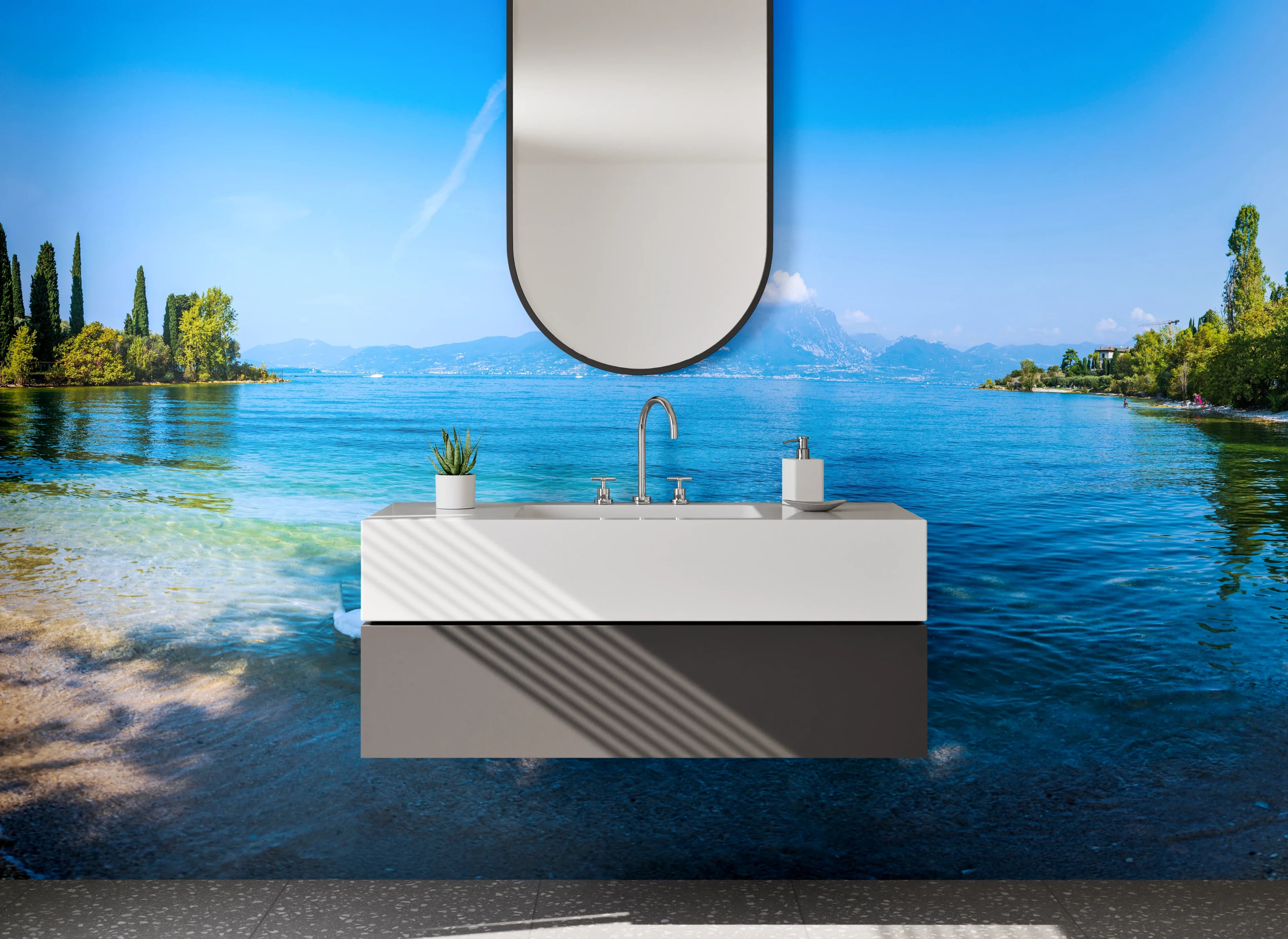 Waschbecken-Rückwand - Schimmernde Grau-Weiße Wasserträume