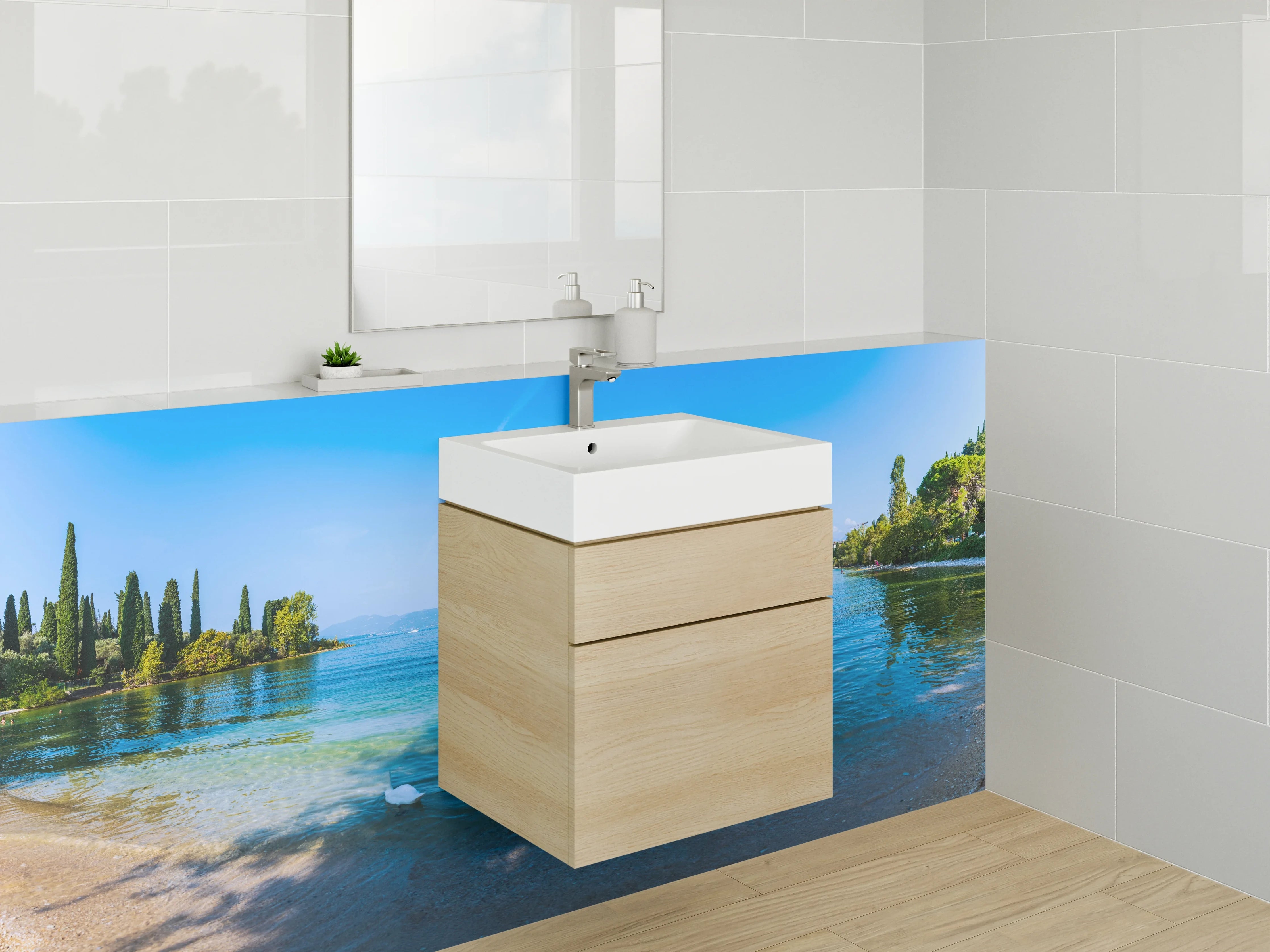 Waschbecken-Rückwand - Schimmernde Grau-Weiße Wasserträume