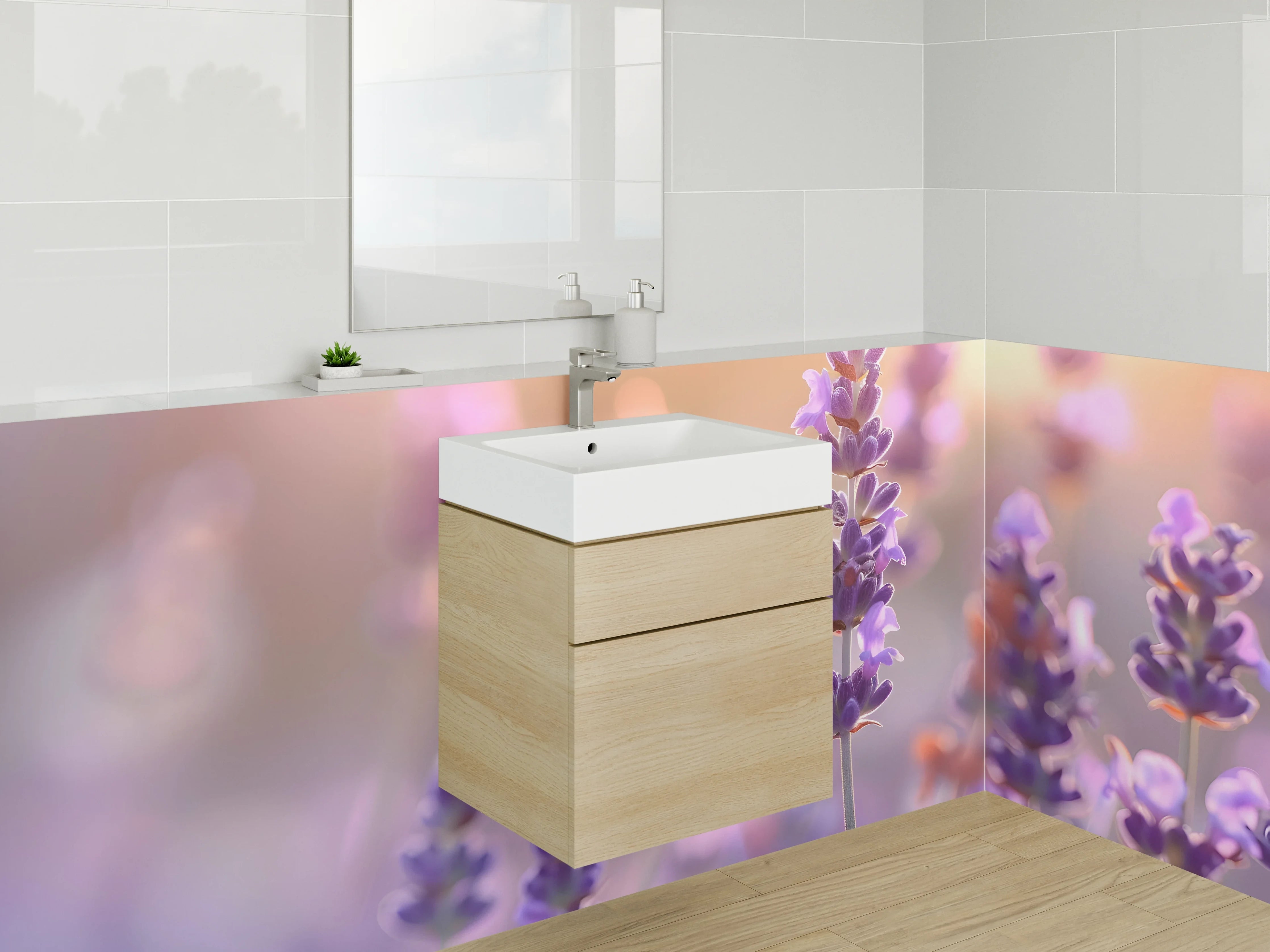 Waschbecken-Rückwand - Schmetterling auf Lavendel – Naturidylle