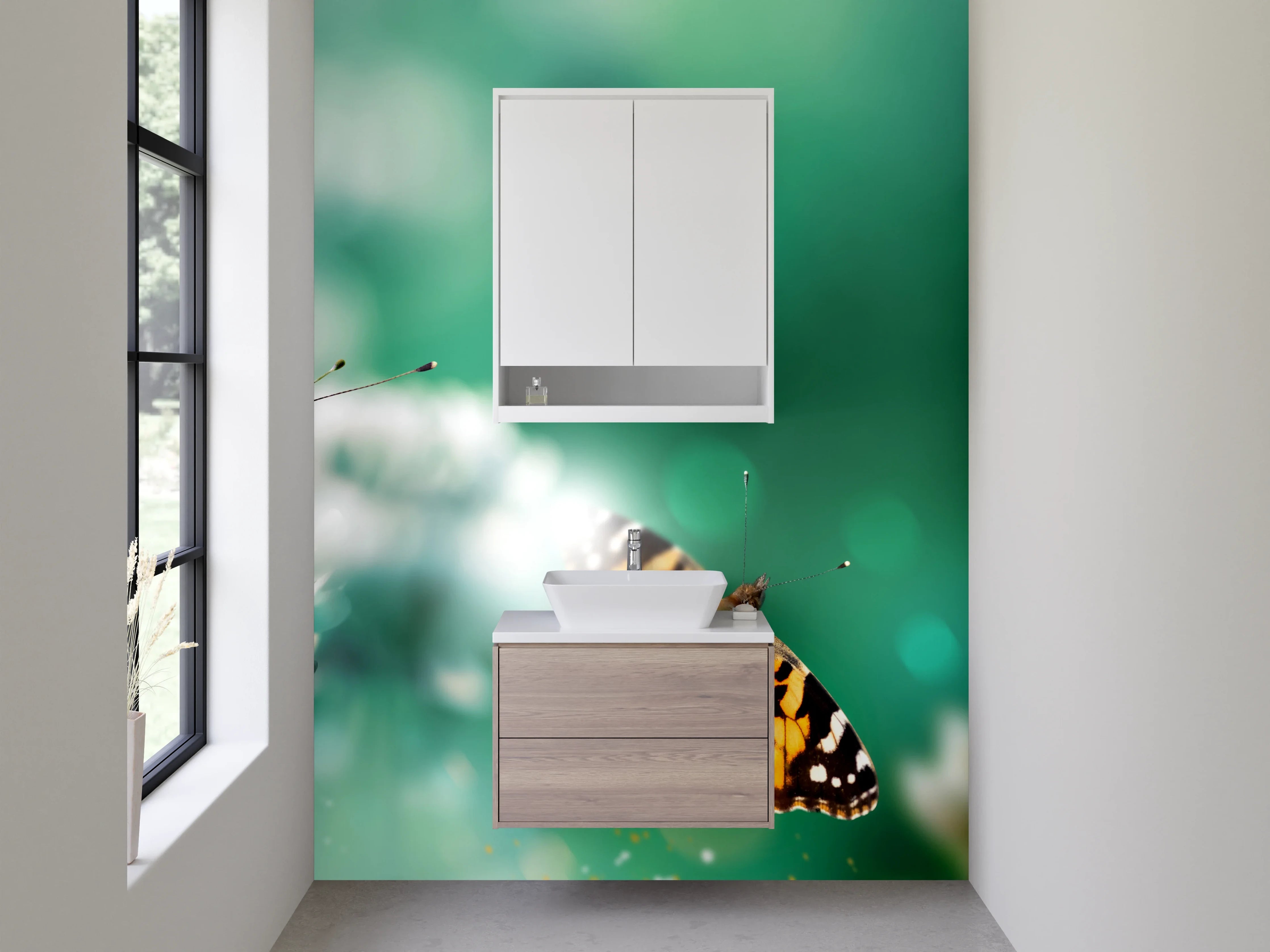 Waschbecken-Rückwand - Schmetterlinge auf Kleeblüten – Frühlingsdekor
