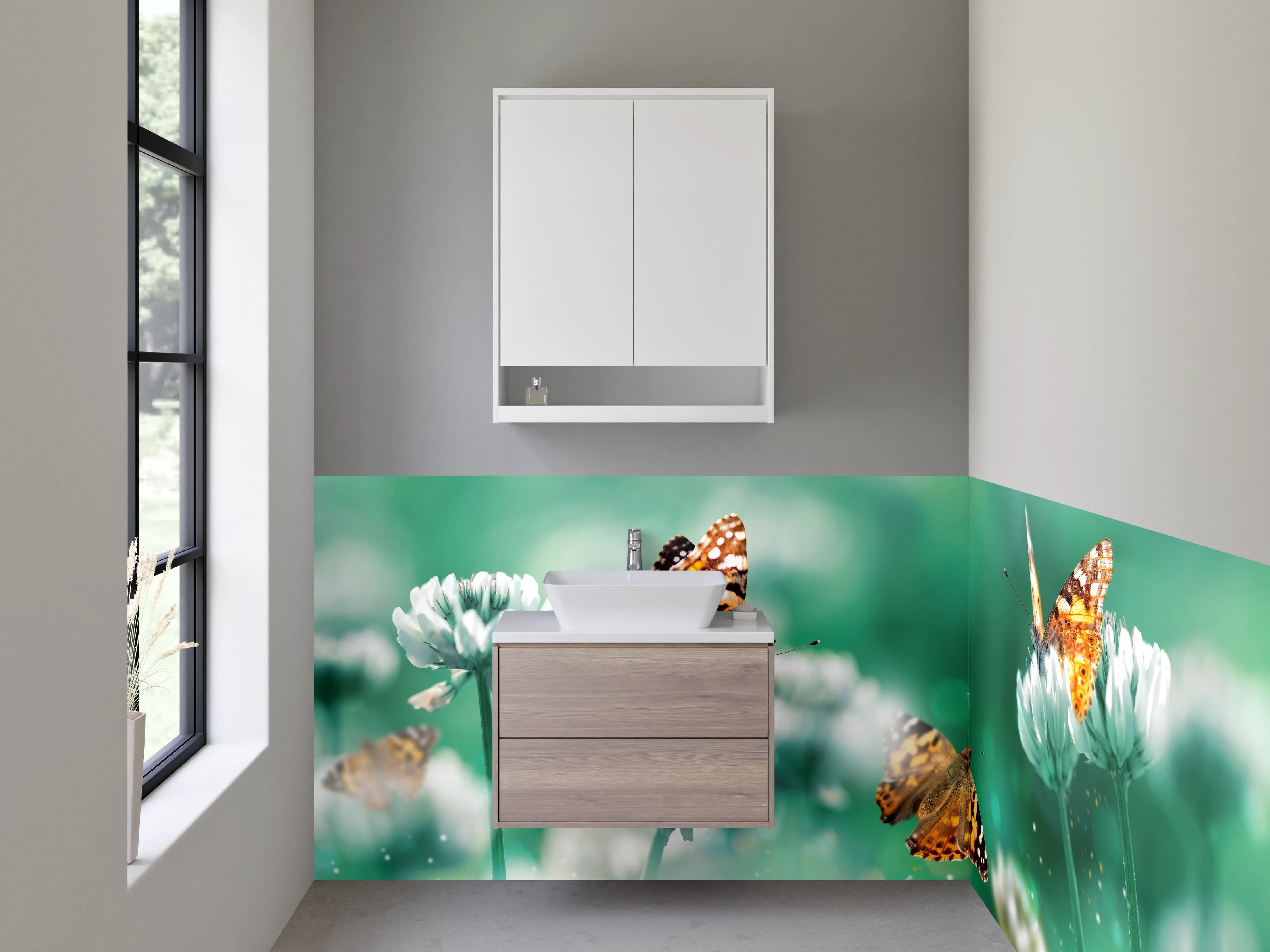 Waschbecken-Rückwand - Schmetterlinge auf Kleeblüten – Frühlingsdekor