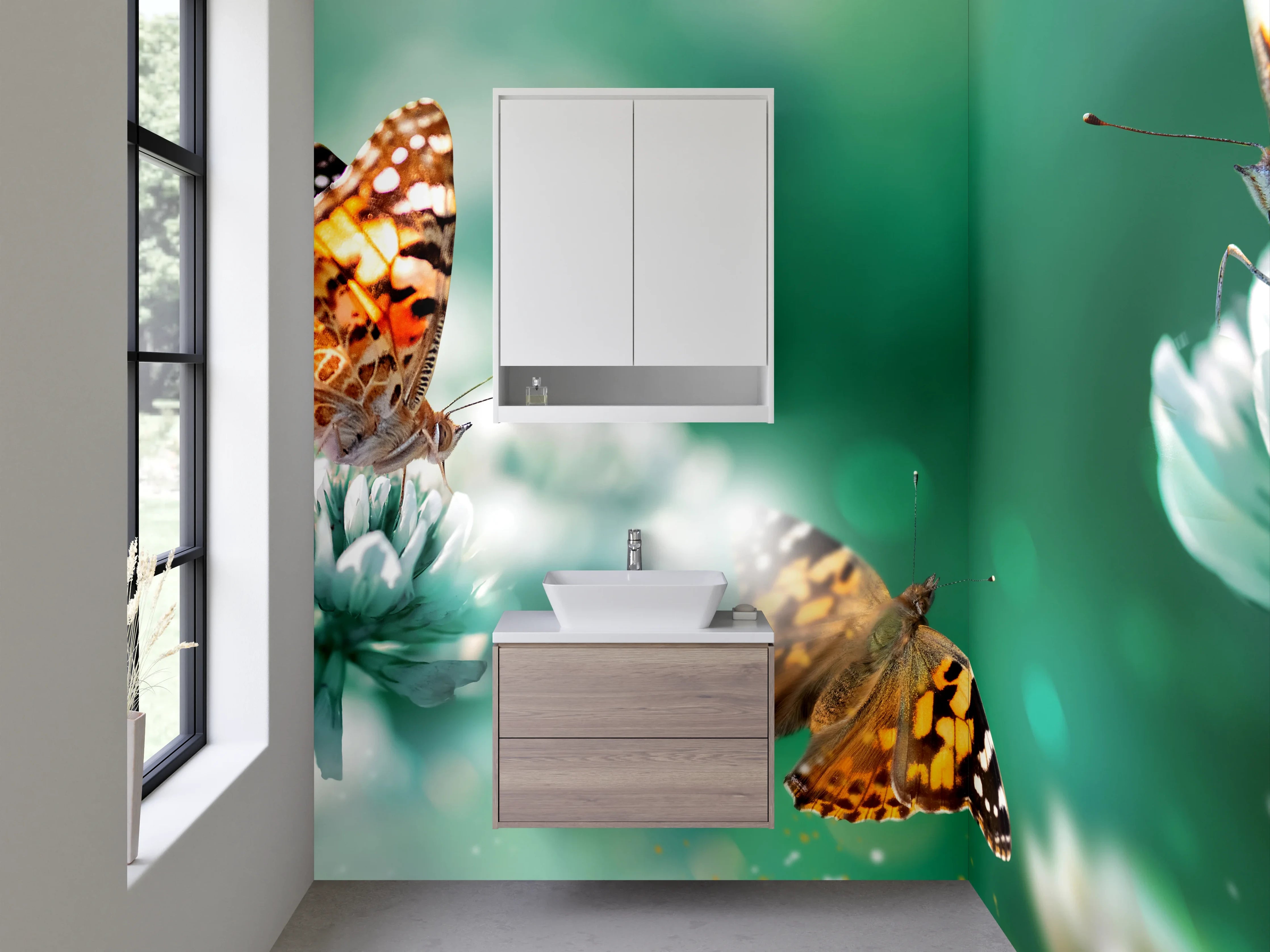 Waschbecken-Rückwand - Schmetterlinge auf Kleeblüten – Frühlingsdekor