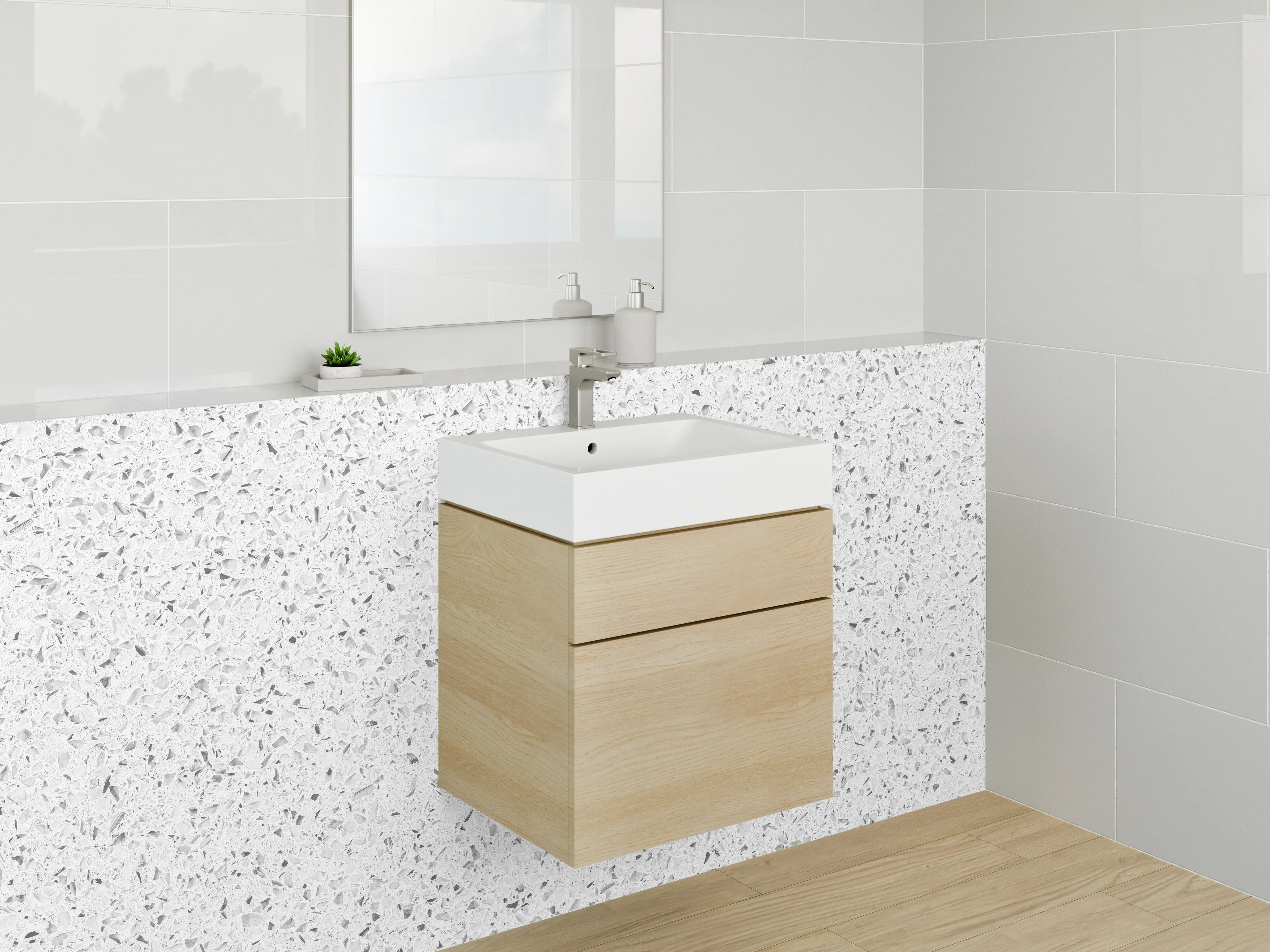 Waschbecken-Rückwand - Schneeweiß mit zarten Grauschleiern