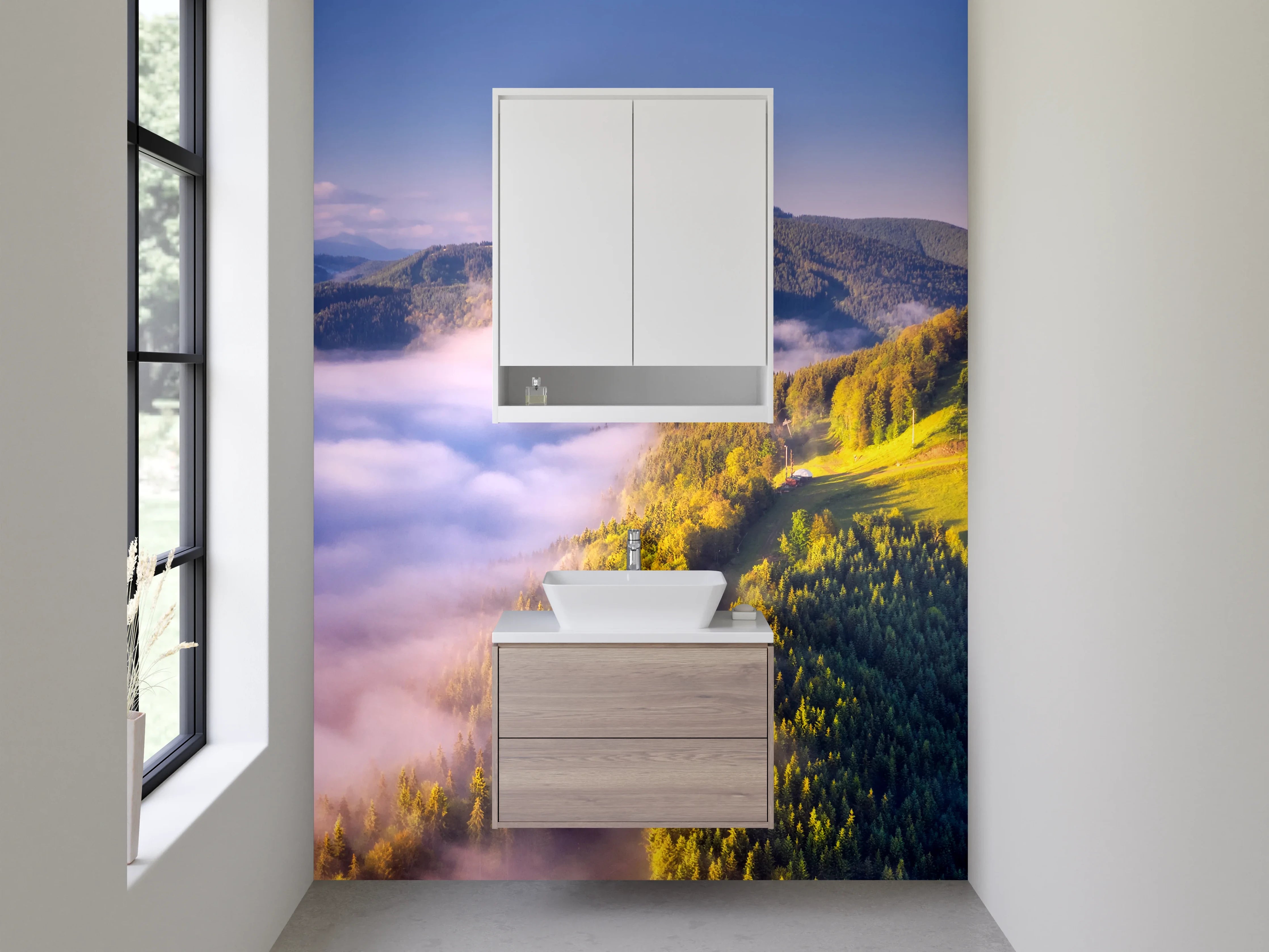 Waschbecken-Rückwand - Schöne Berglandschaft mit Wolkenmeer