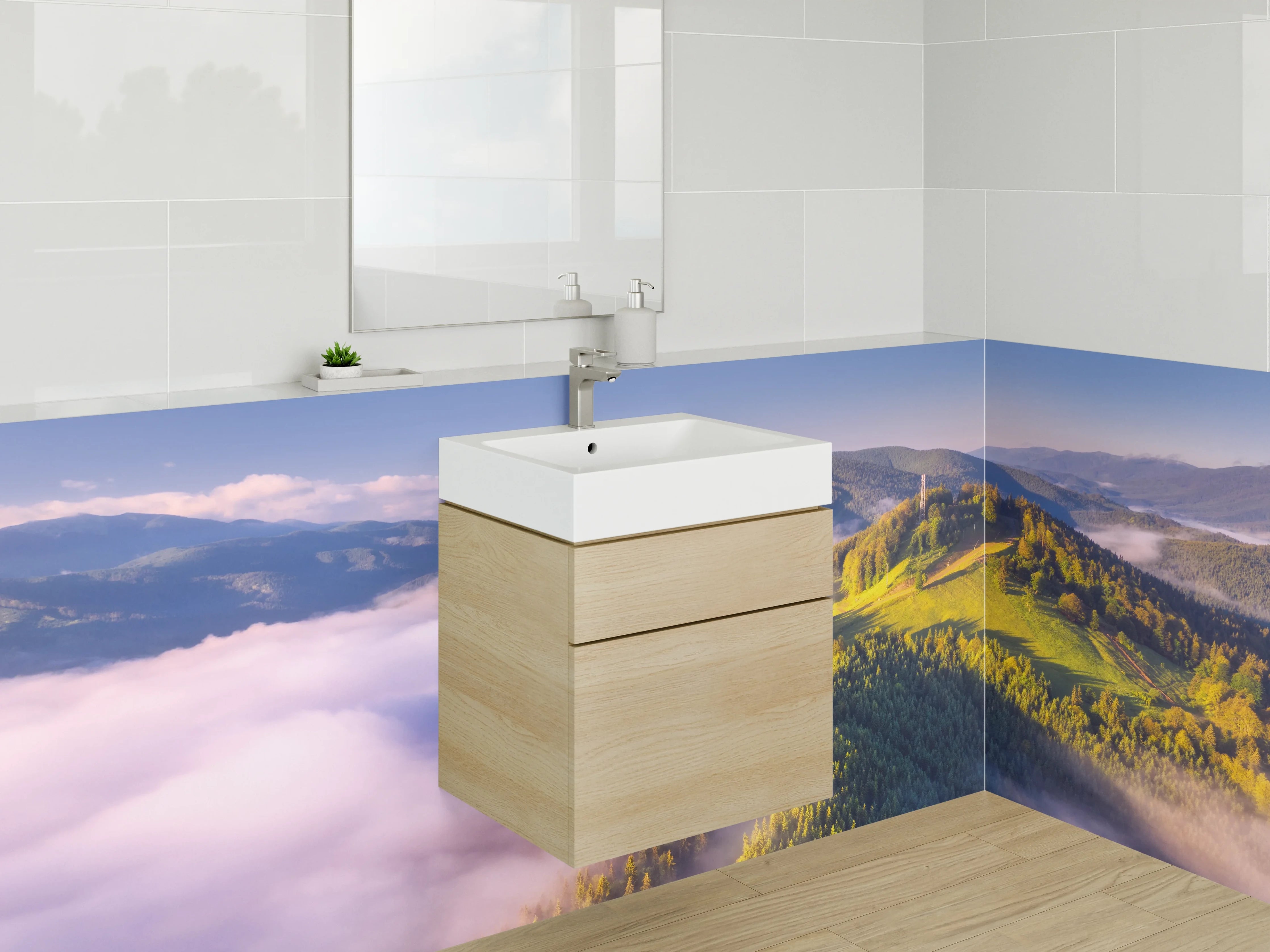 Waschbecken-Rückwand - Schöne Berglandschaft mit Wolkenmeer