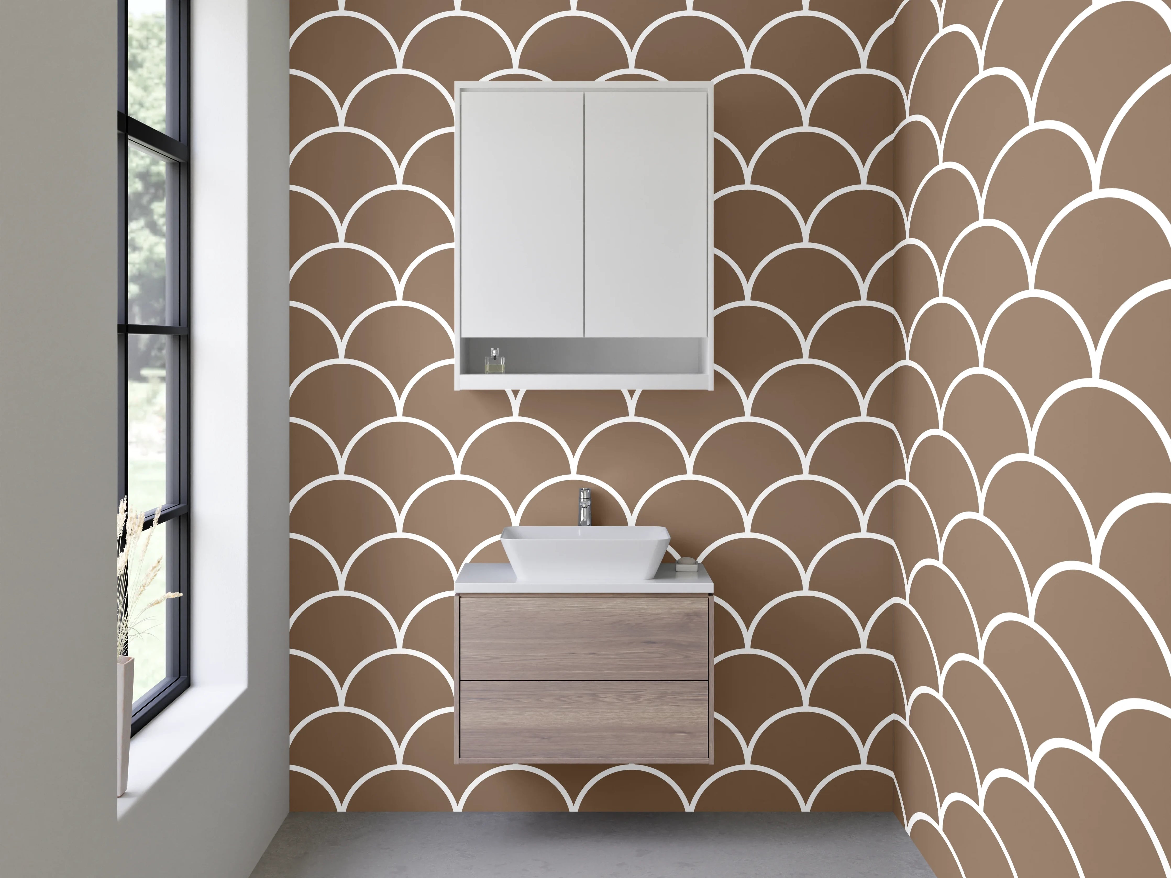 Waschbecken-Rückwand - Schuppenmuster Braun Minimalistisch