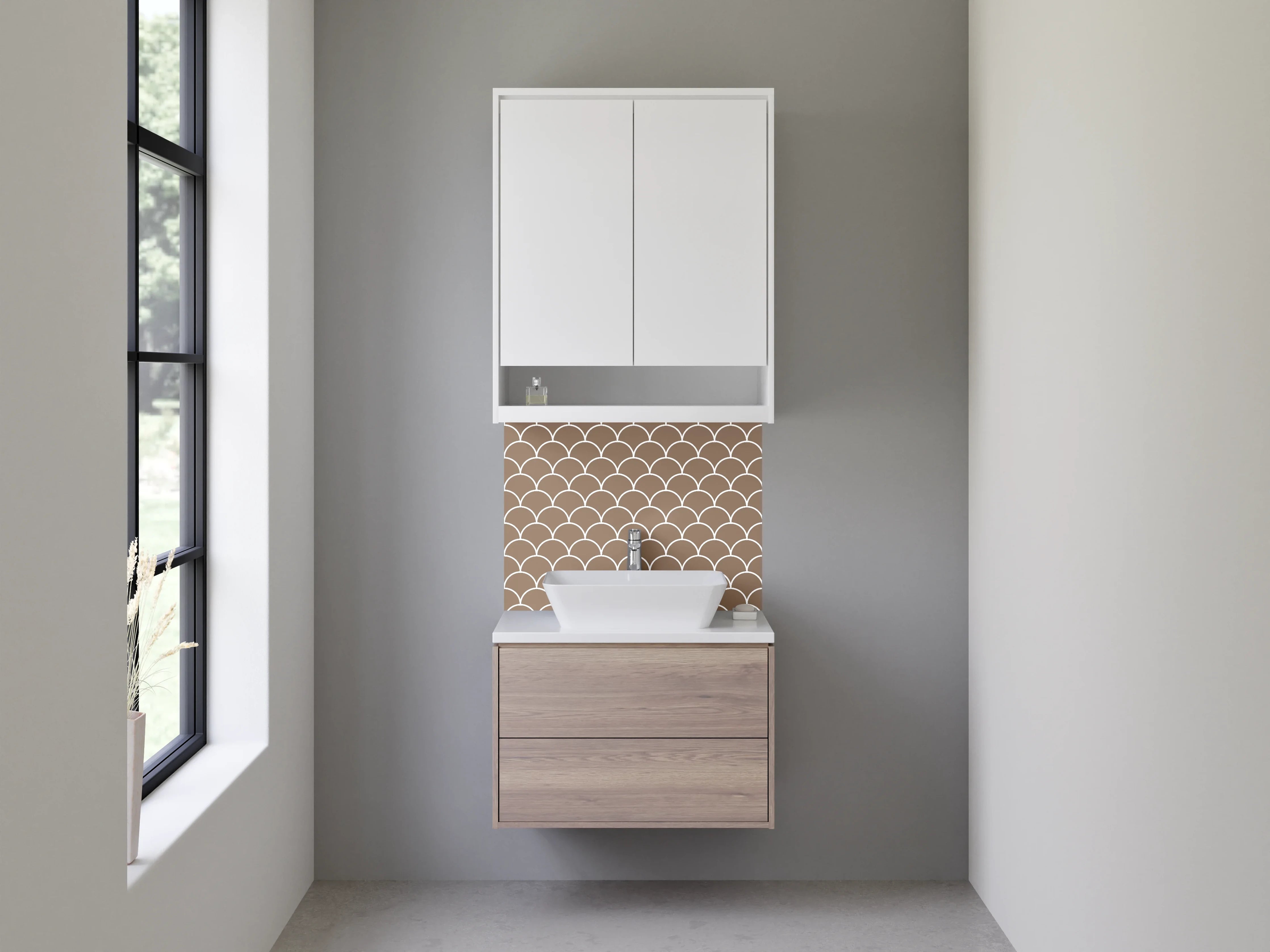 Waschbecken-Rückwand - Schuppenmuster Braun Minimalistisch
