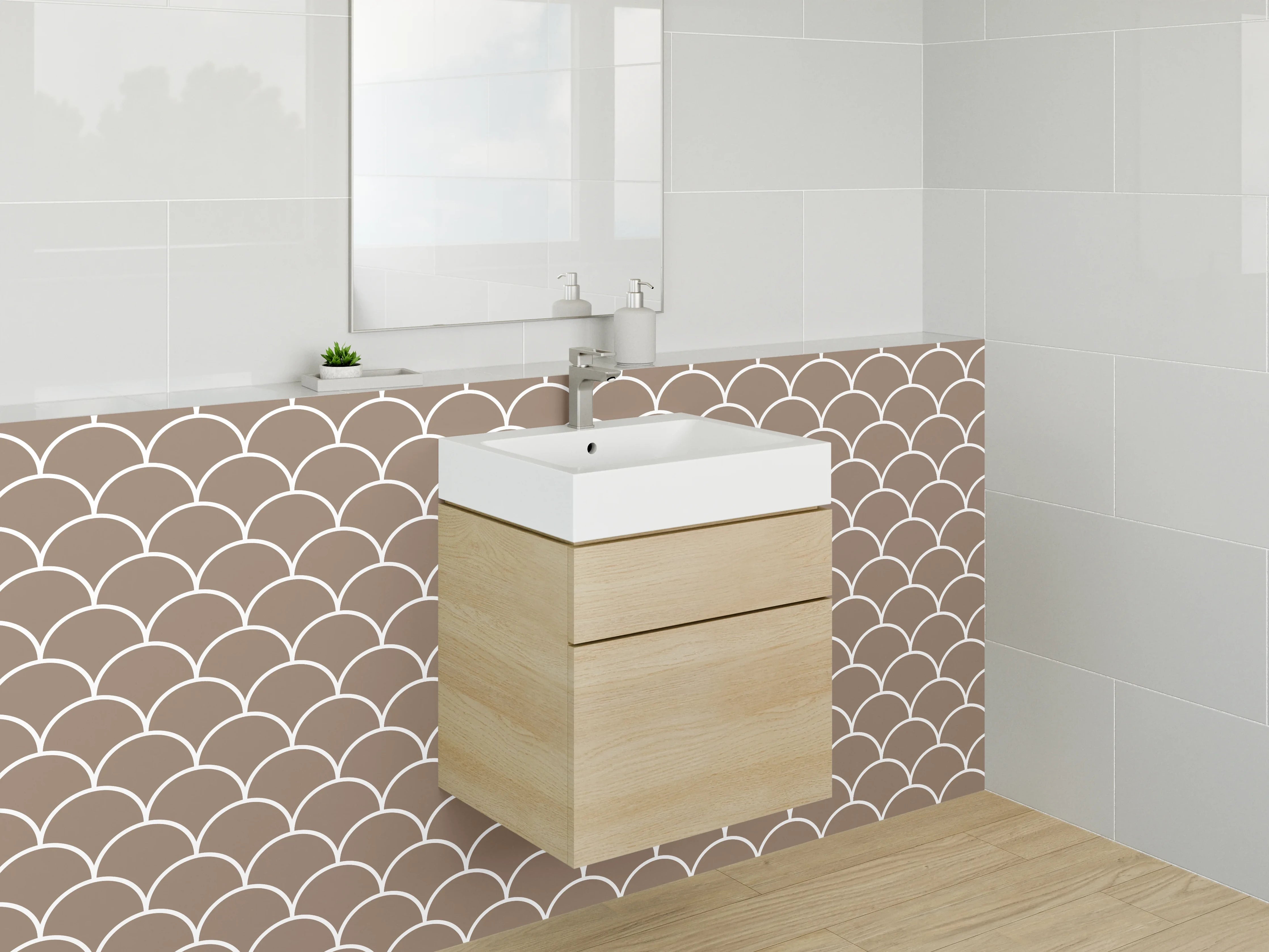 Waschbecken-Rückwand - Schuppenmuster Braun Minimalistisch
