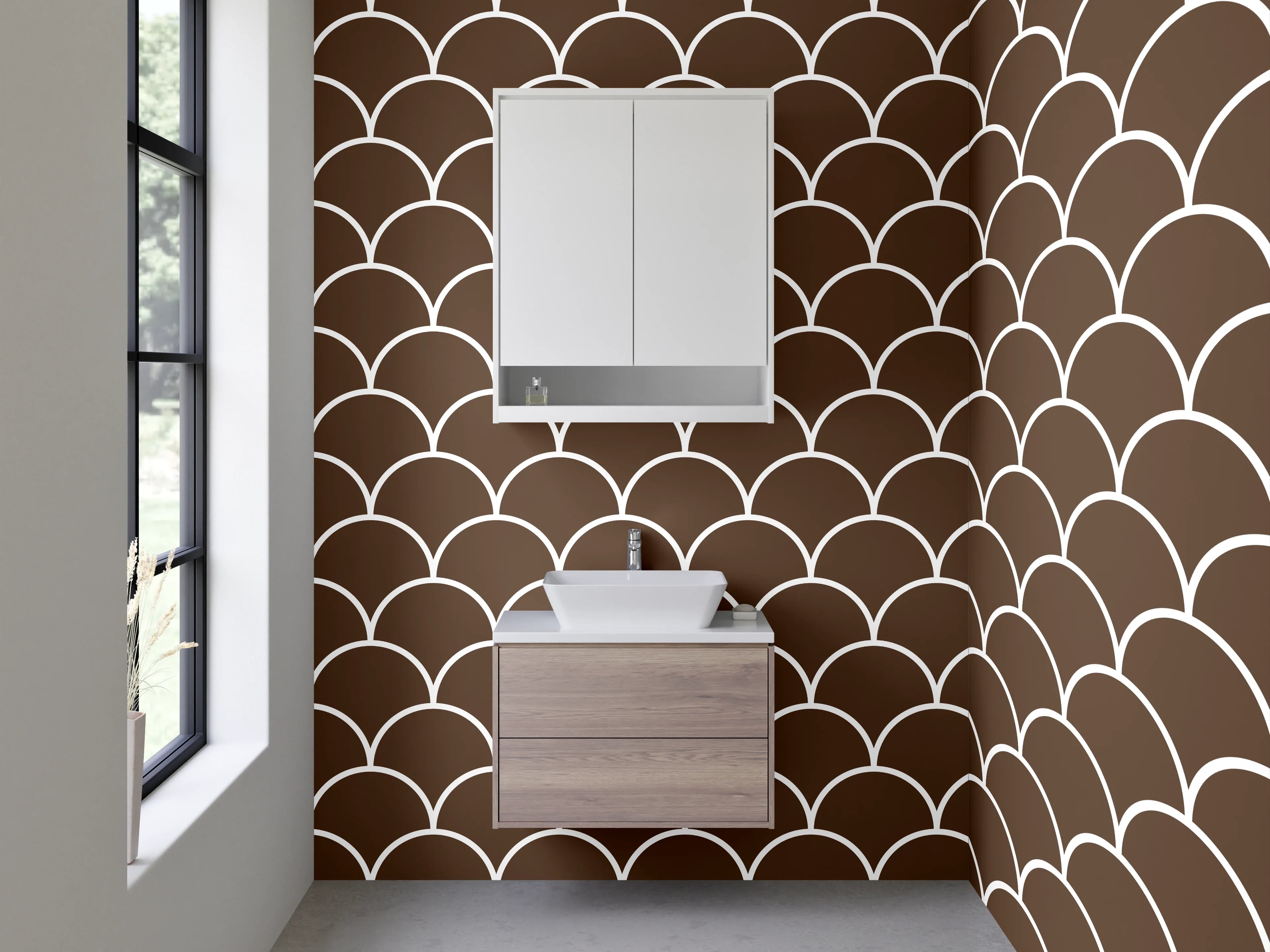 Waschbecken-Rückwand - Schuppenmuster Braun Modern