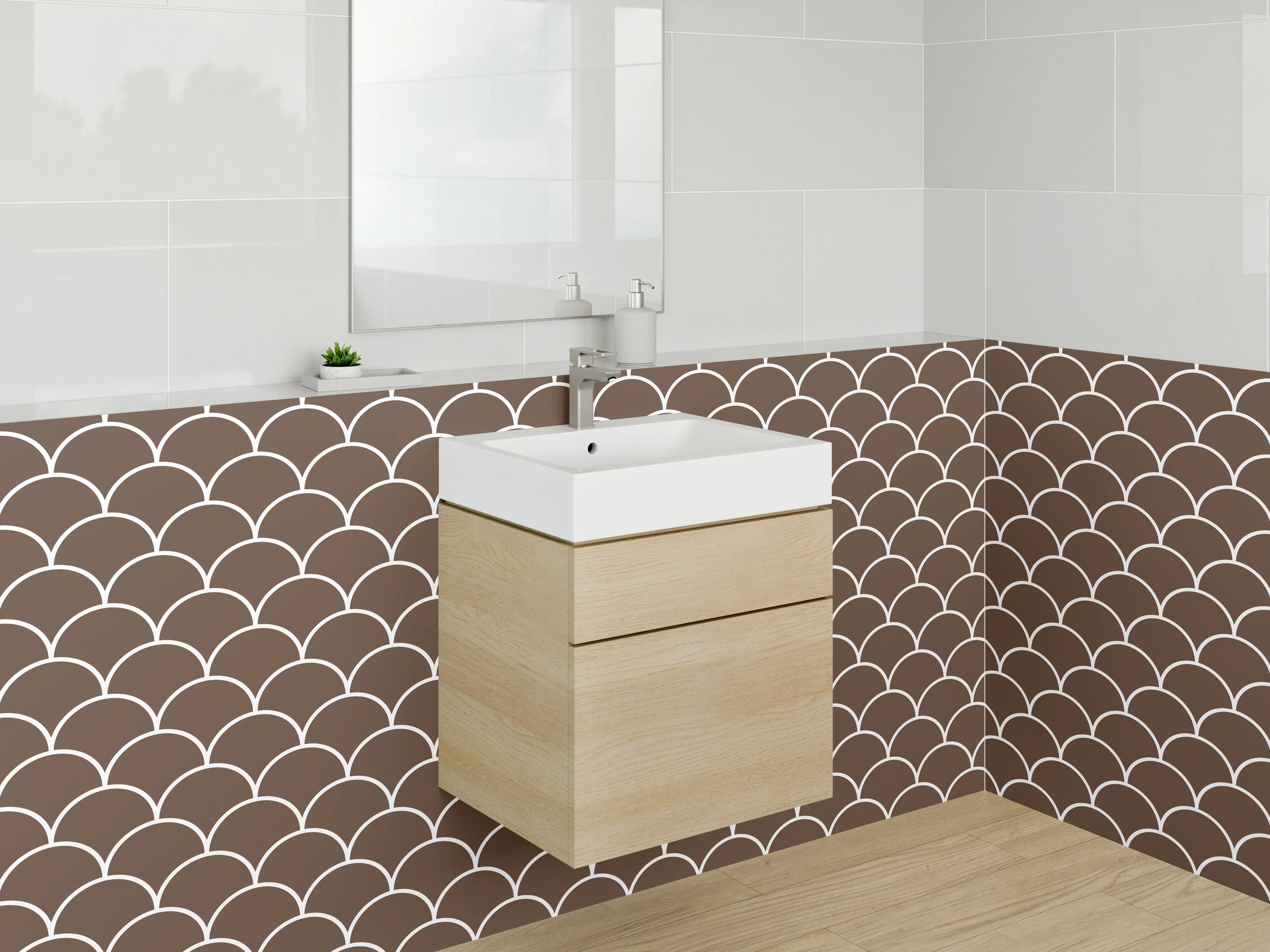 Waschbecken-Rückwand - Schuppenmuster Braun Modern