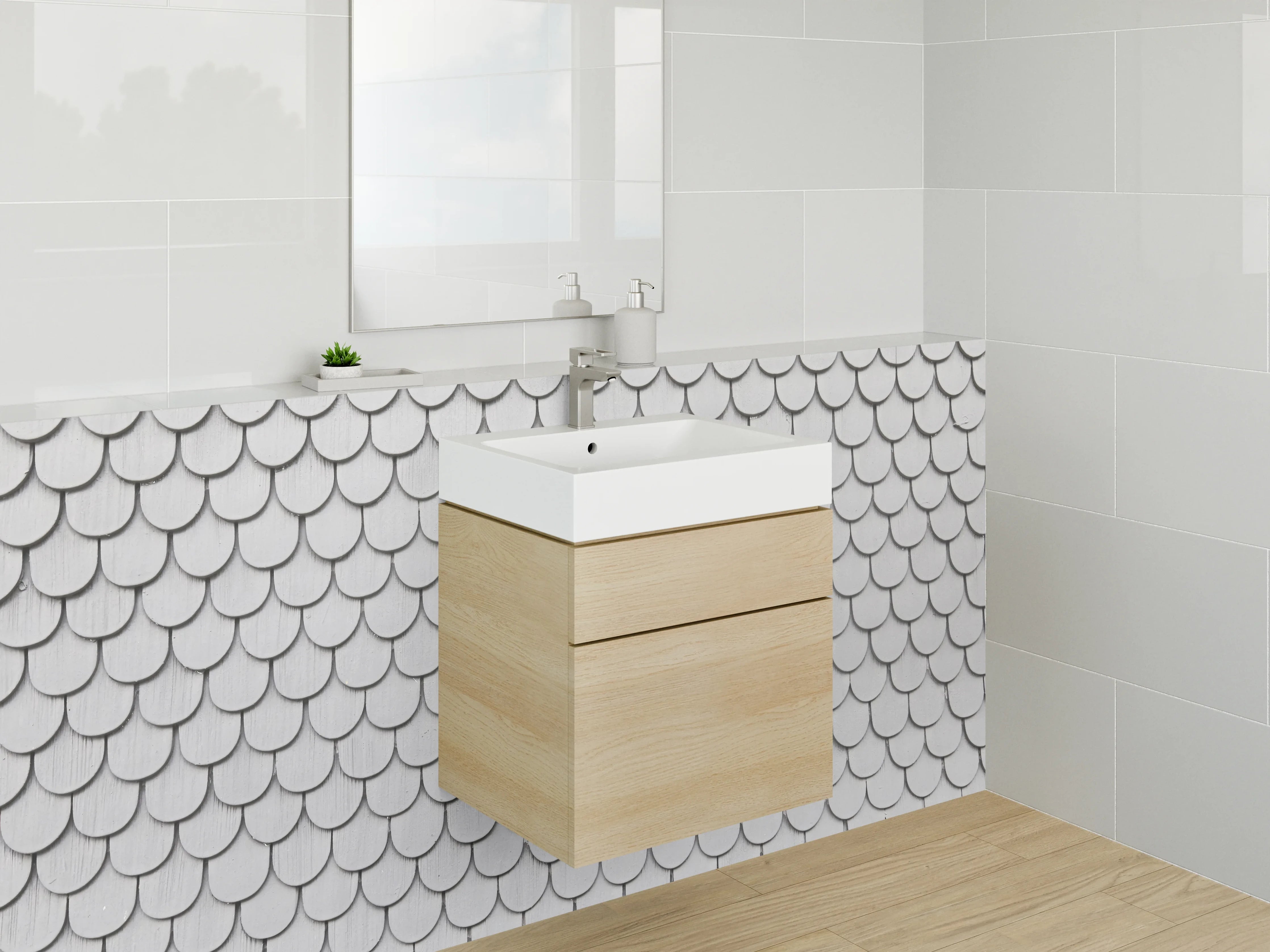 Waschbecken-Rückwand - Schuppenmuster weiß grau modern