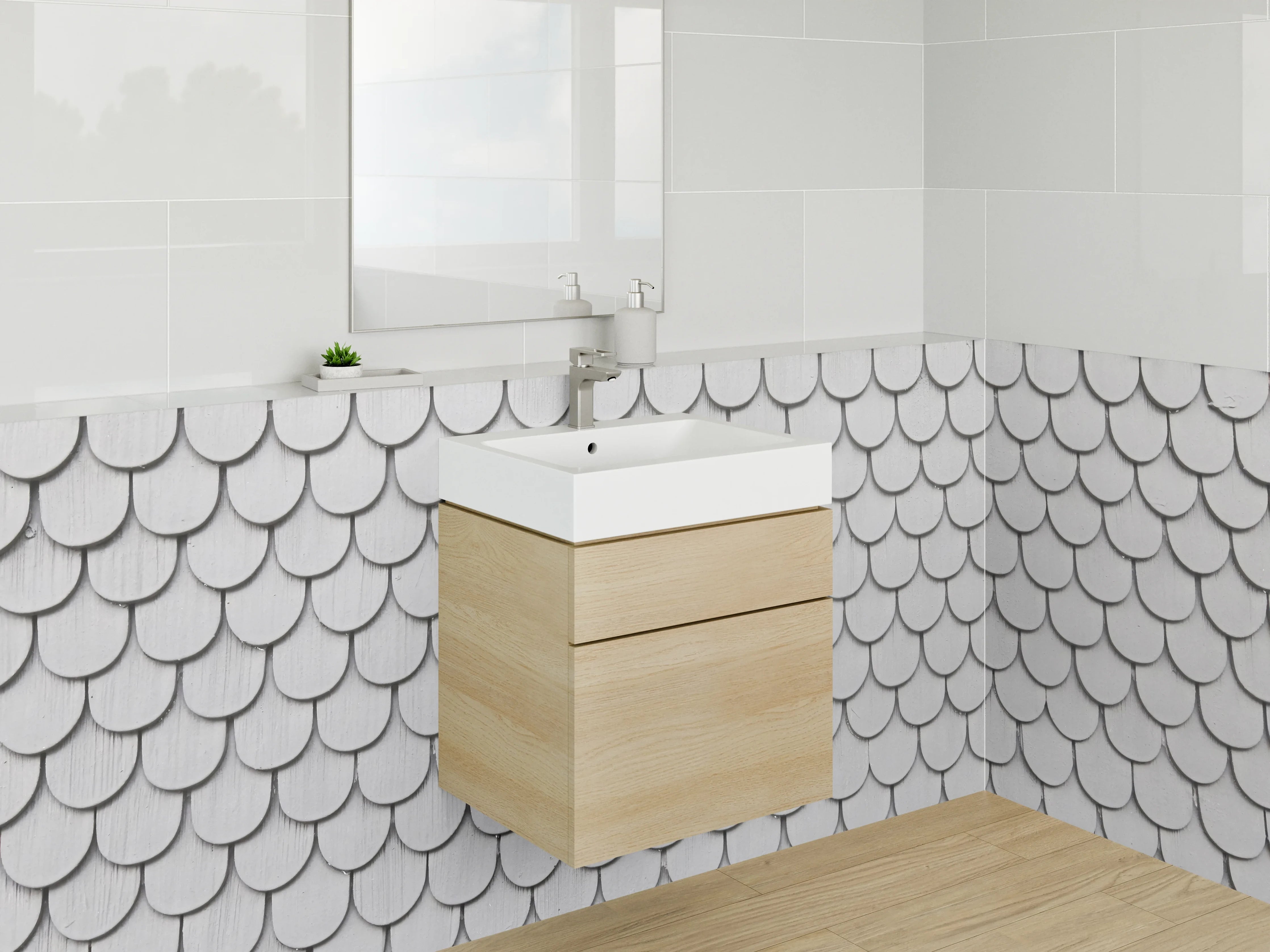 Waschbecken-Rückwand - Schuppenmuster weiß grau modern
