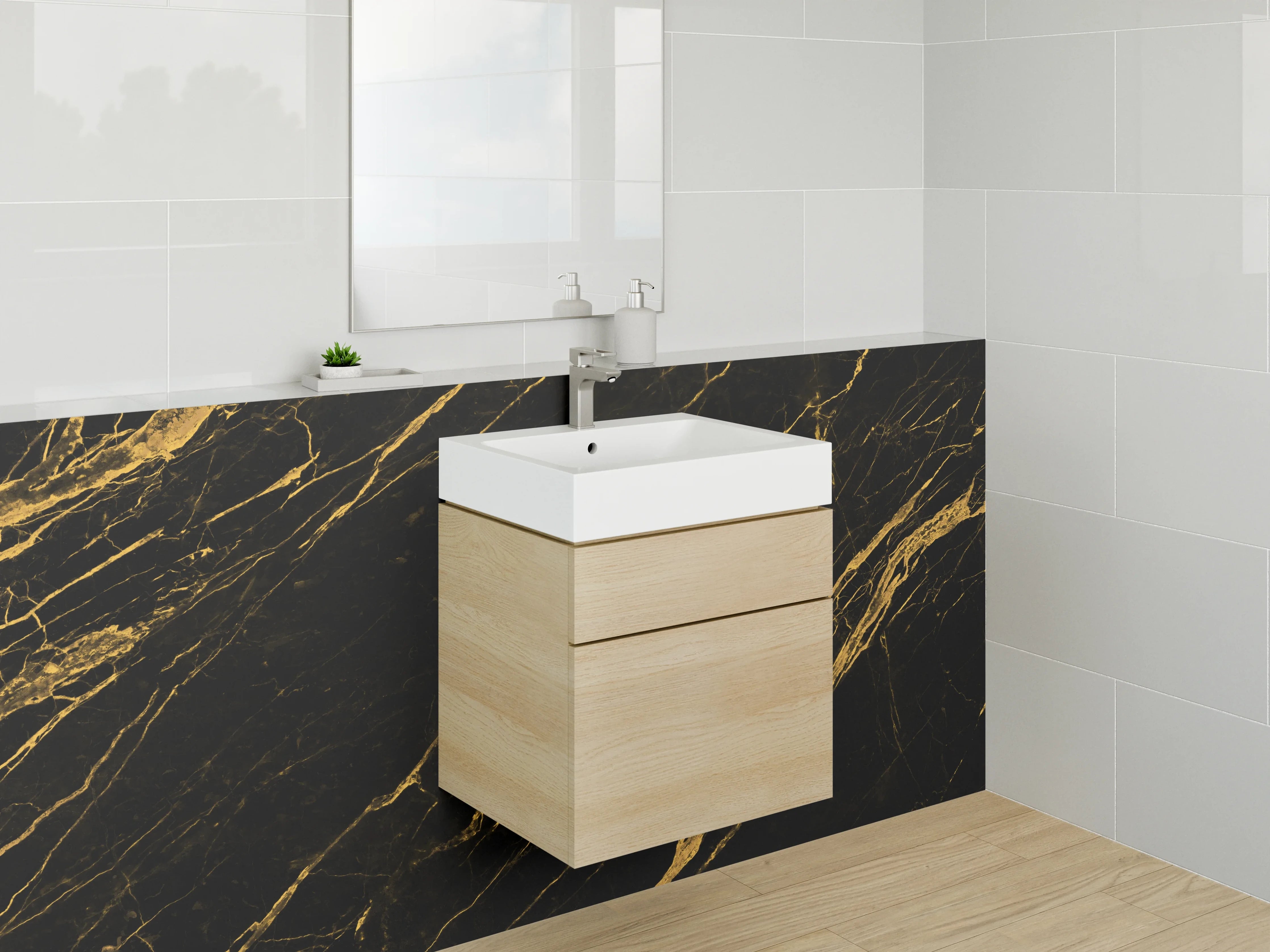 Waschbecken-Rückwand - Schwarz Gold Marmor Optik