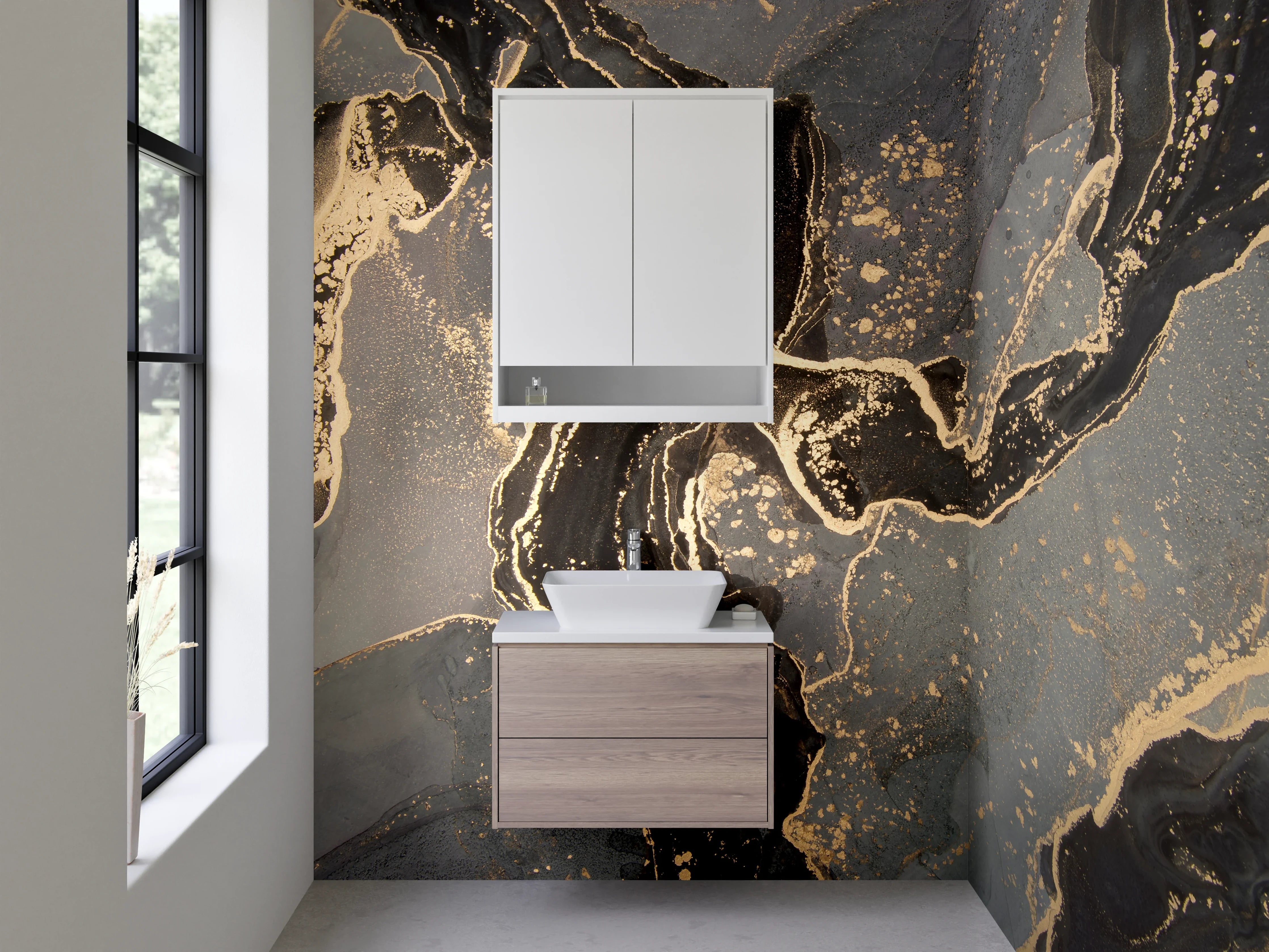 Waschbecken-Rückwand - Schwarz-Goldene Marmor-Textur