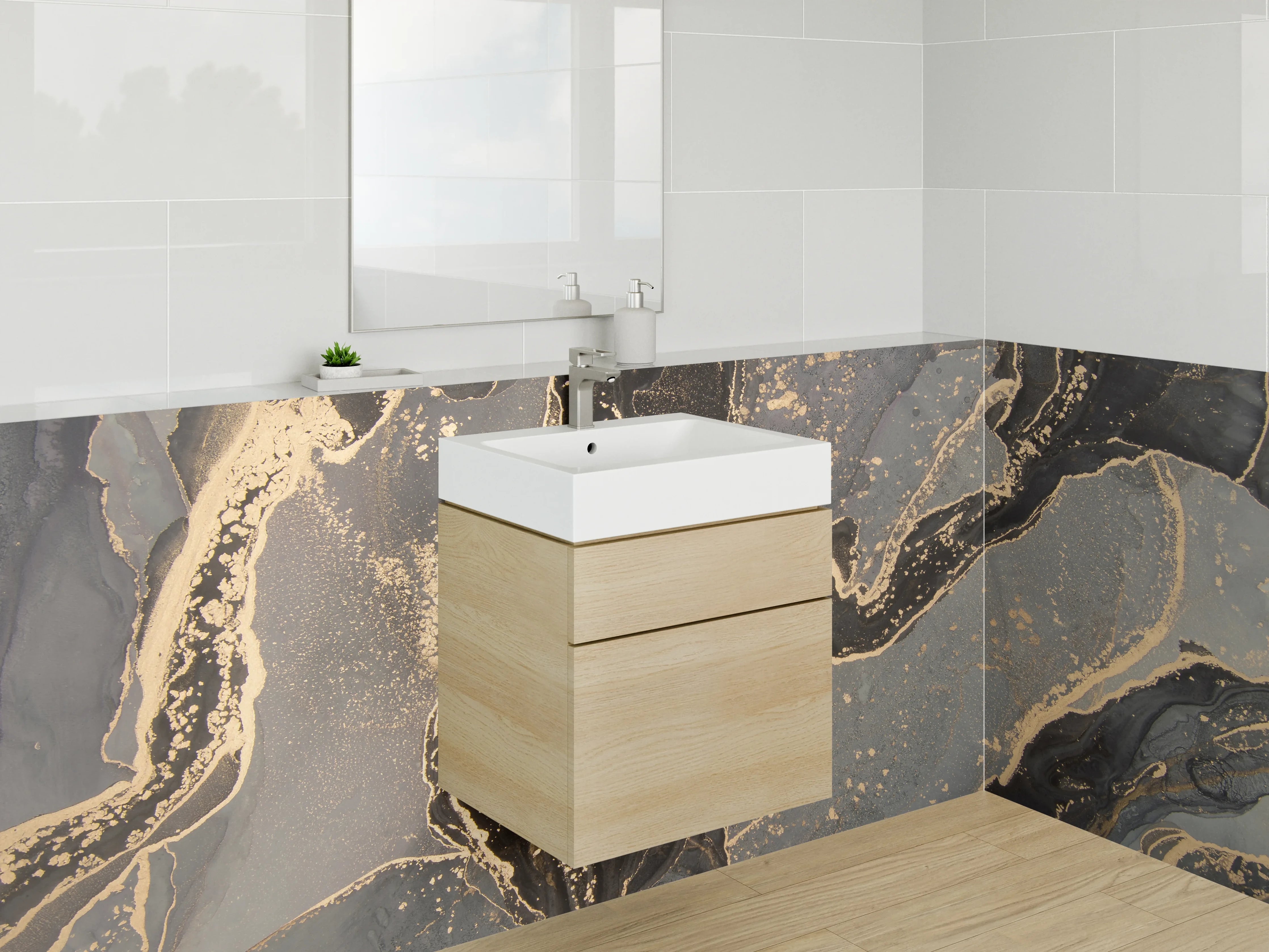 Waschbecken-Rückwand - Schwarz-Goldene Marmor-Textur
