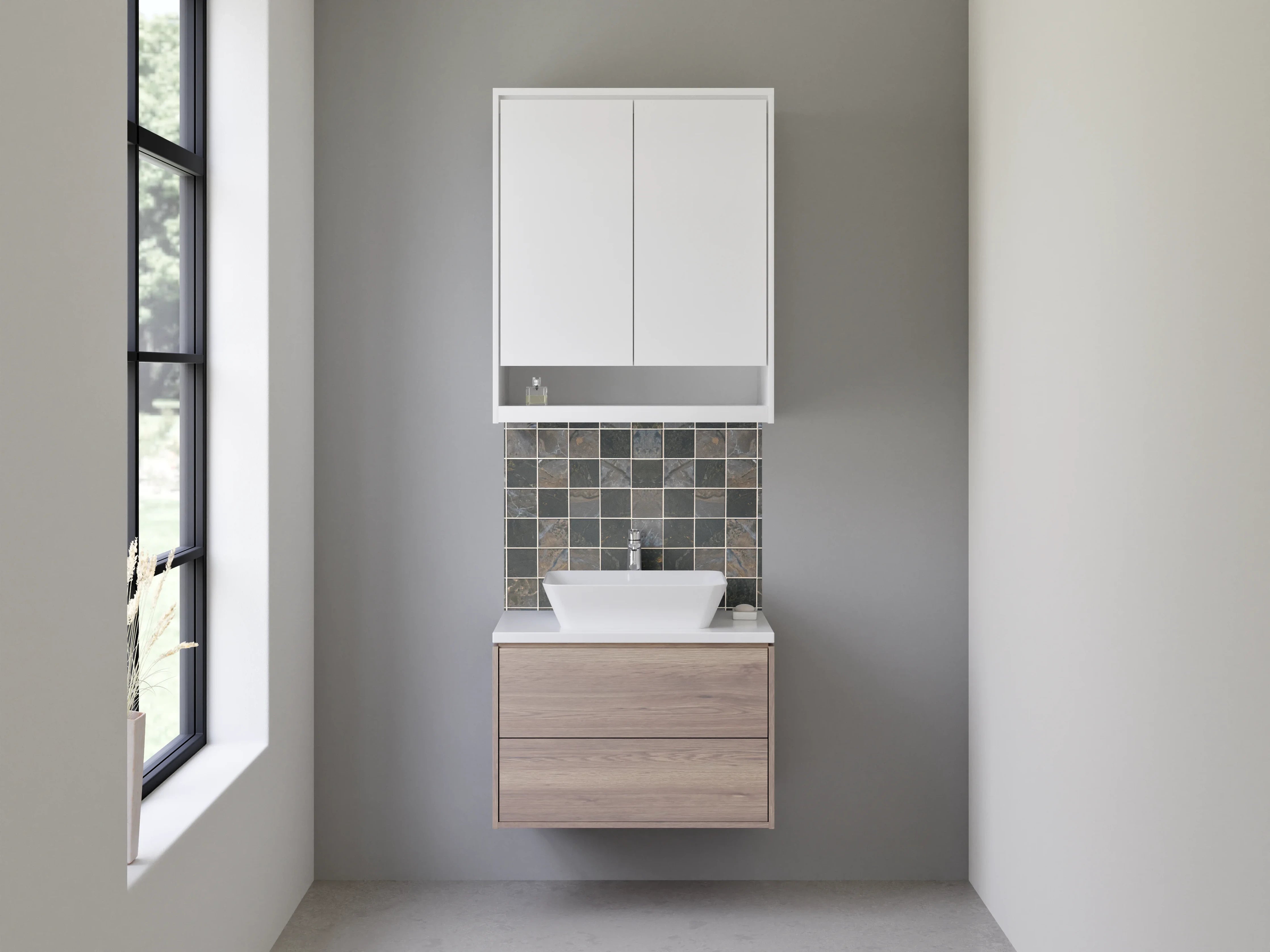 Waschbecken-Rückwand - Schwarz-Grau-Mosaikfliesen