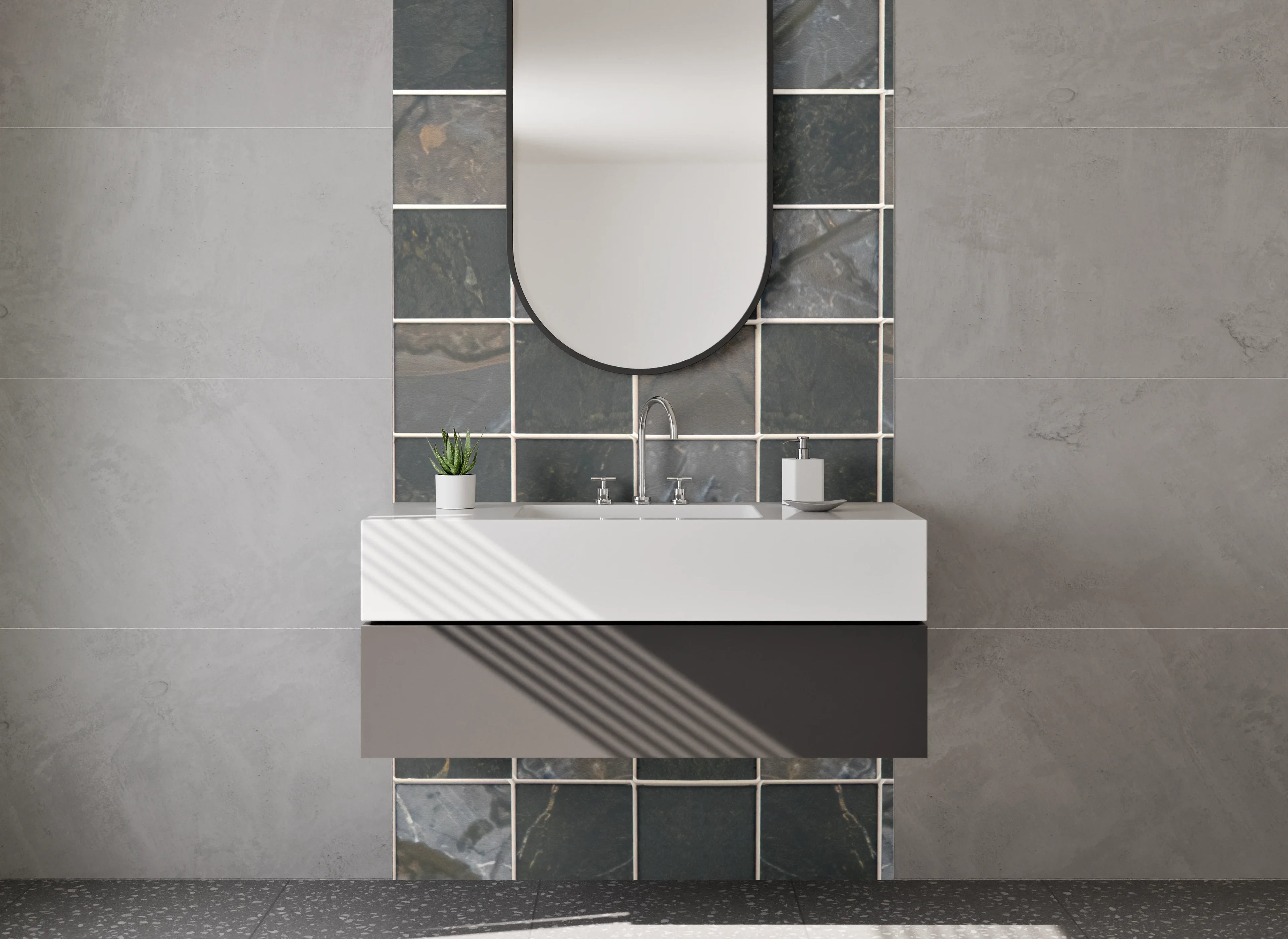 Waschbecken-Rückwand - Schwarz-Grau-Mosaikfliesen