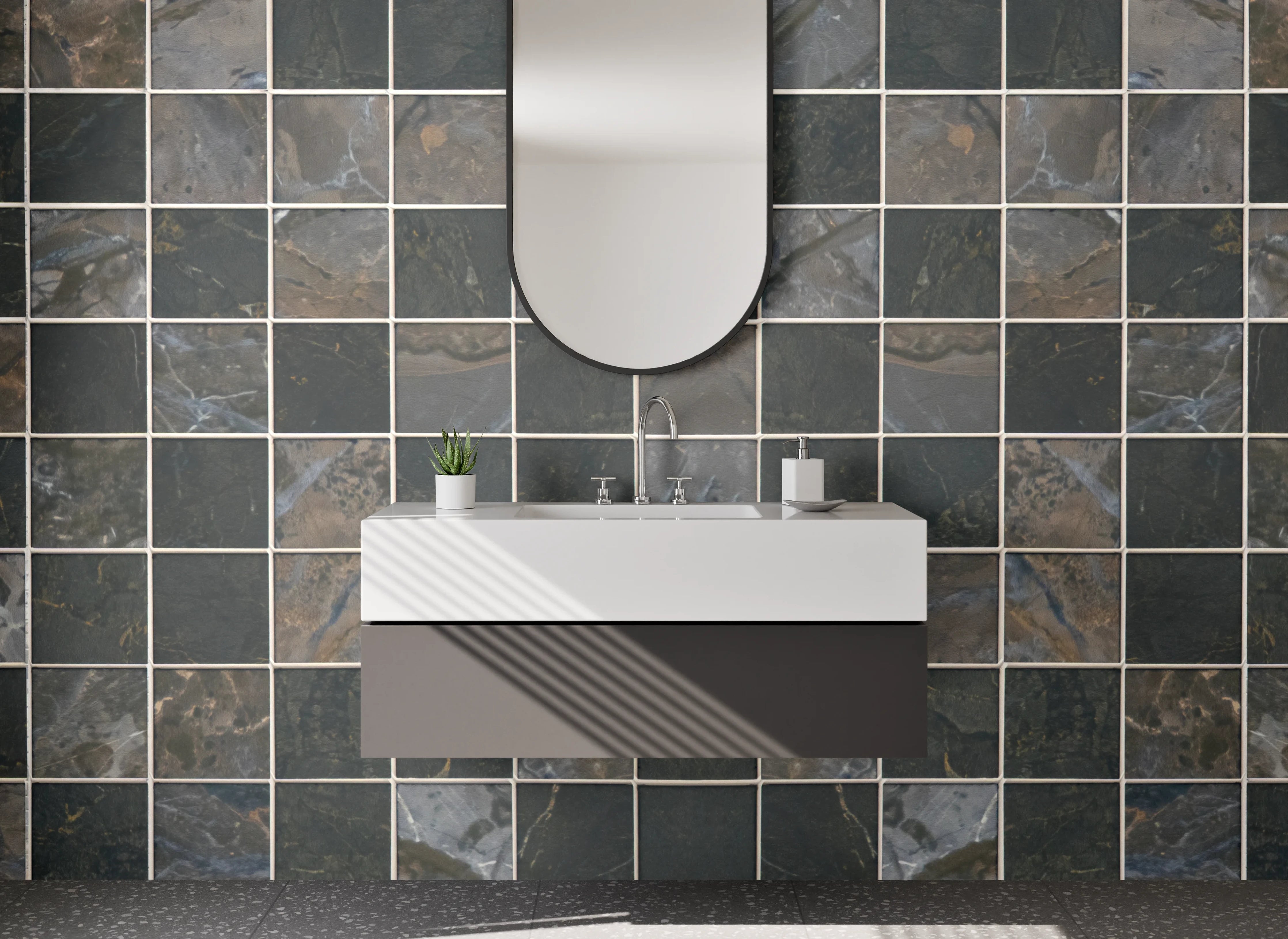 Waschbecken-Rückwand - Schwarz-Grau-Mosaikfliesen