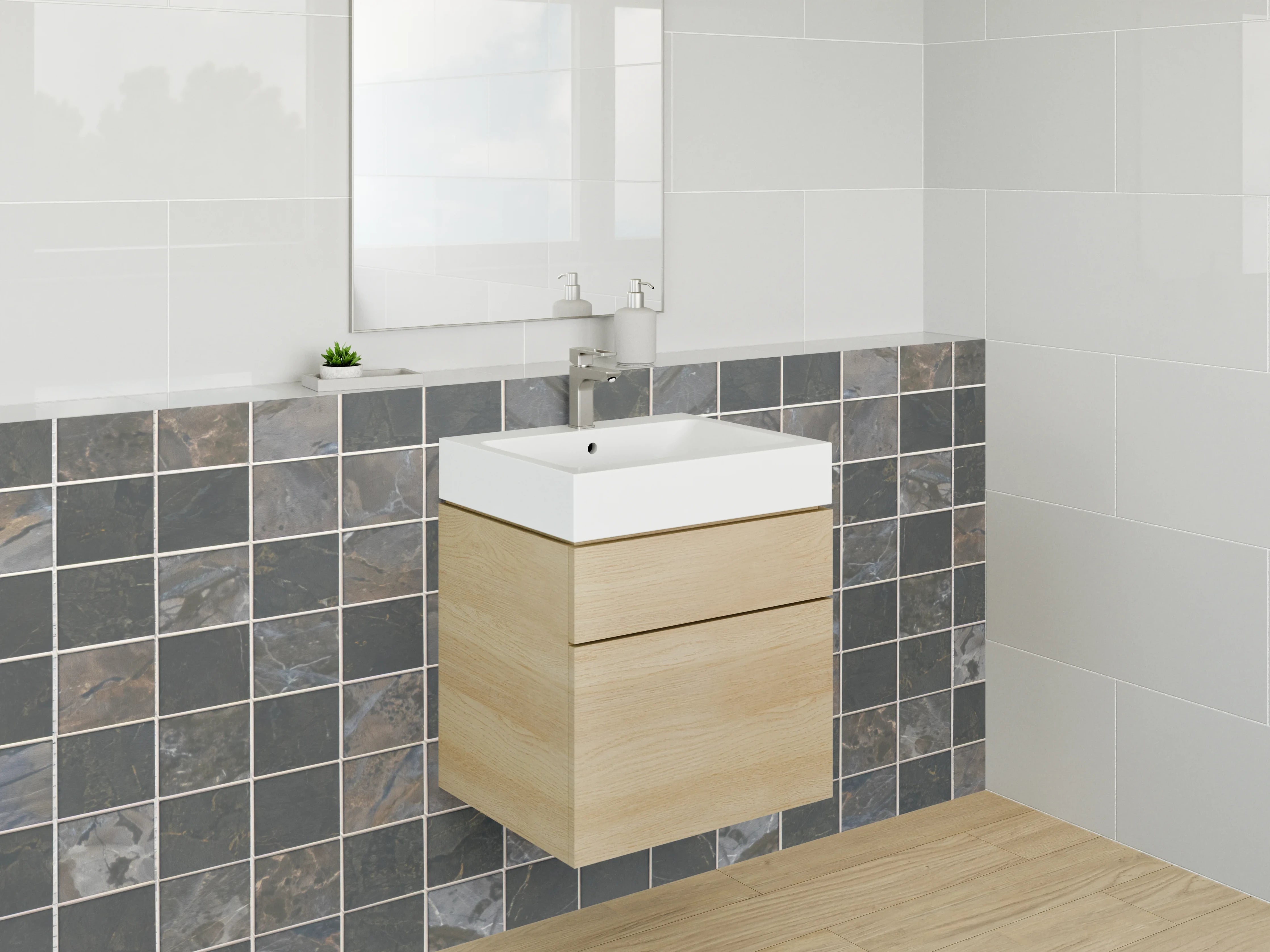 Waschbecken-Rückwand - Schwarz-Grau-Mosaikfliesen