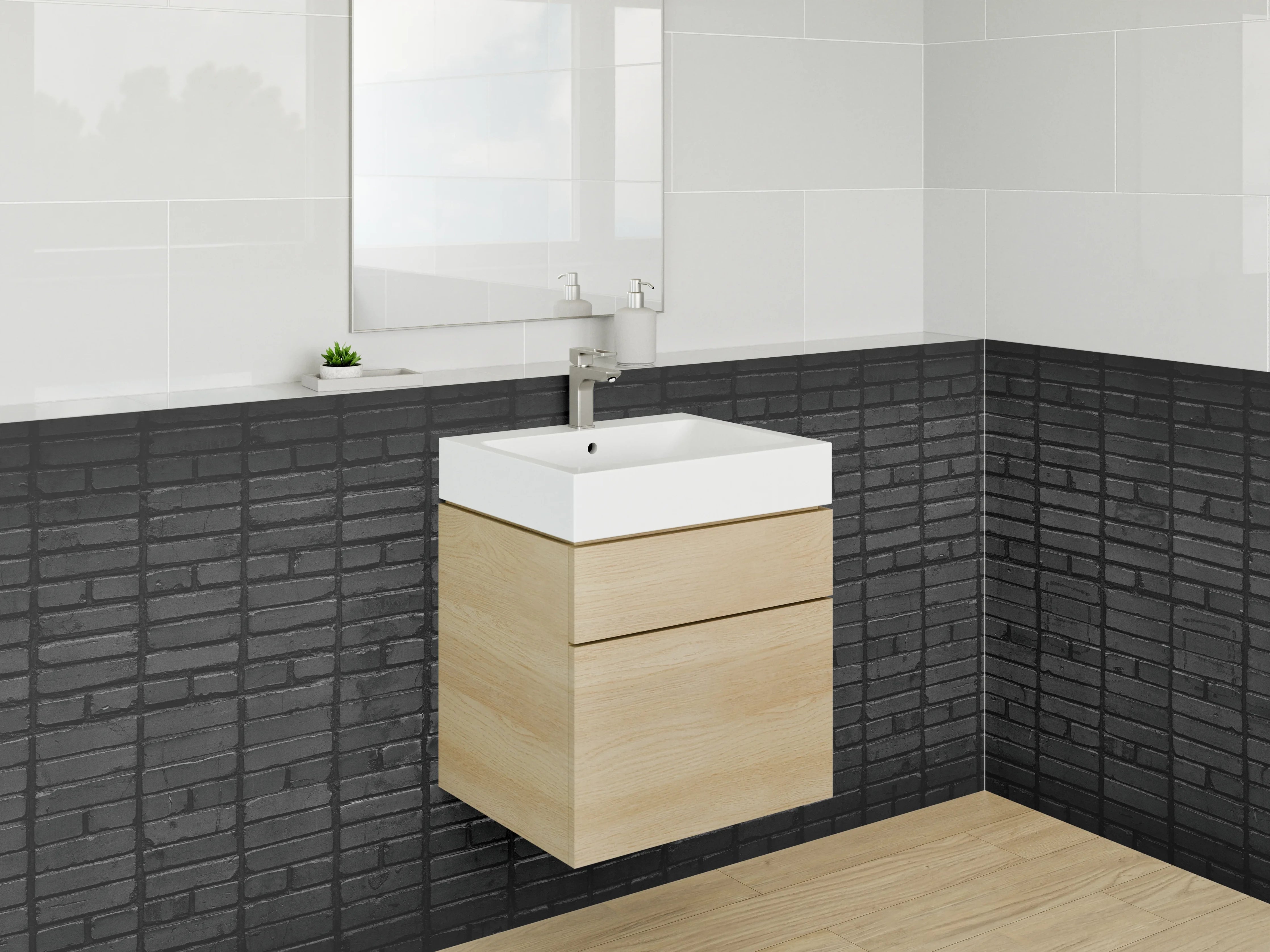 Waschbecken-Rückwand - Schwarz-Graue Ziegelmauer