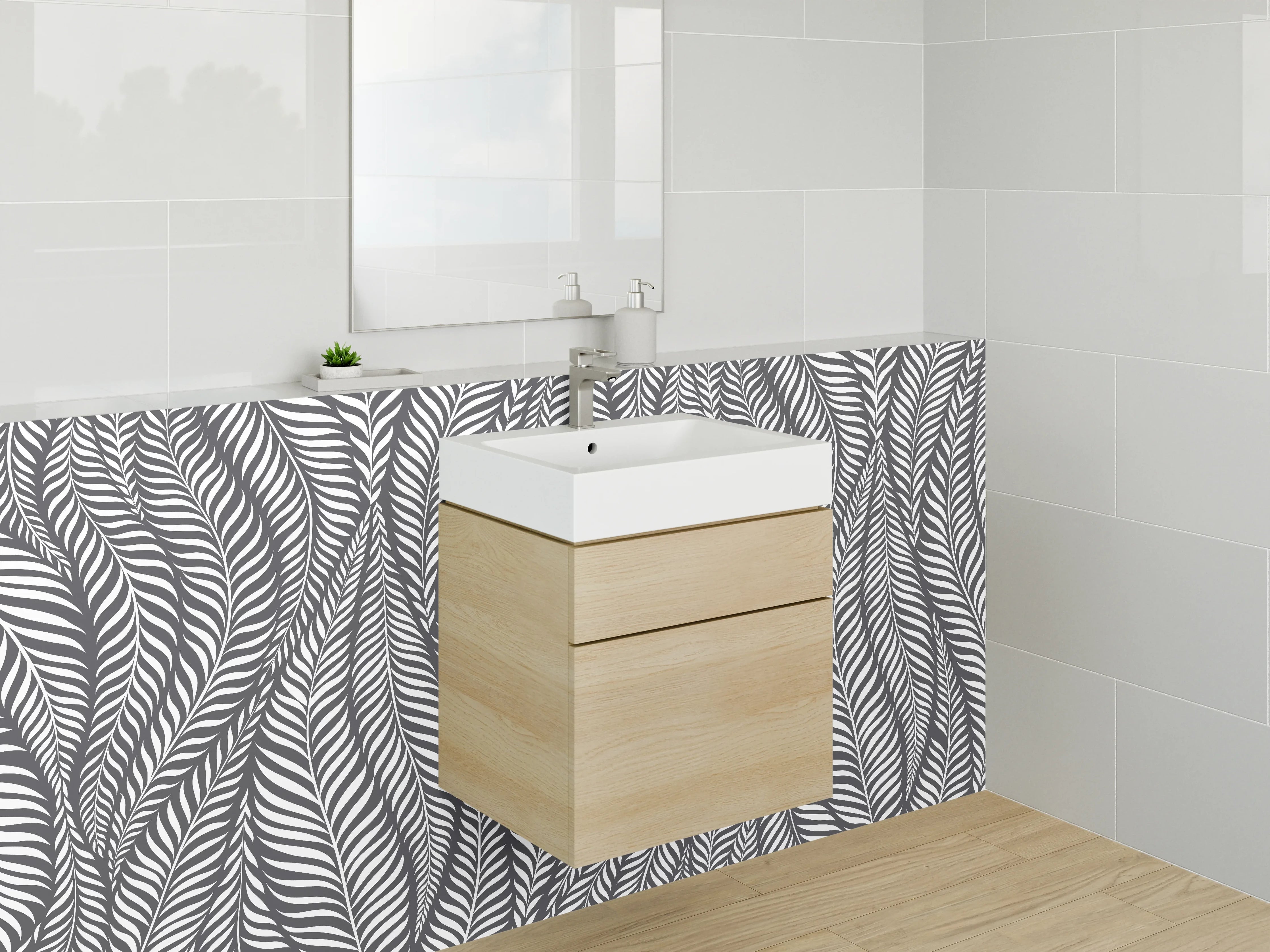 Waschbecken-Rückwand - Schwarz-Weiß Blätter Muster Design