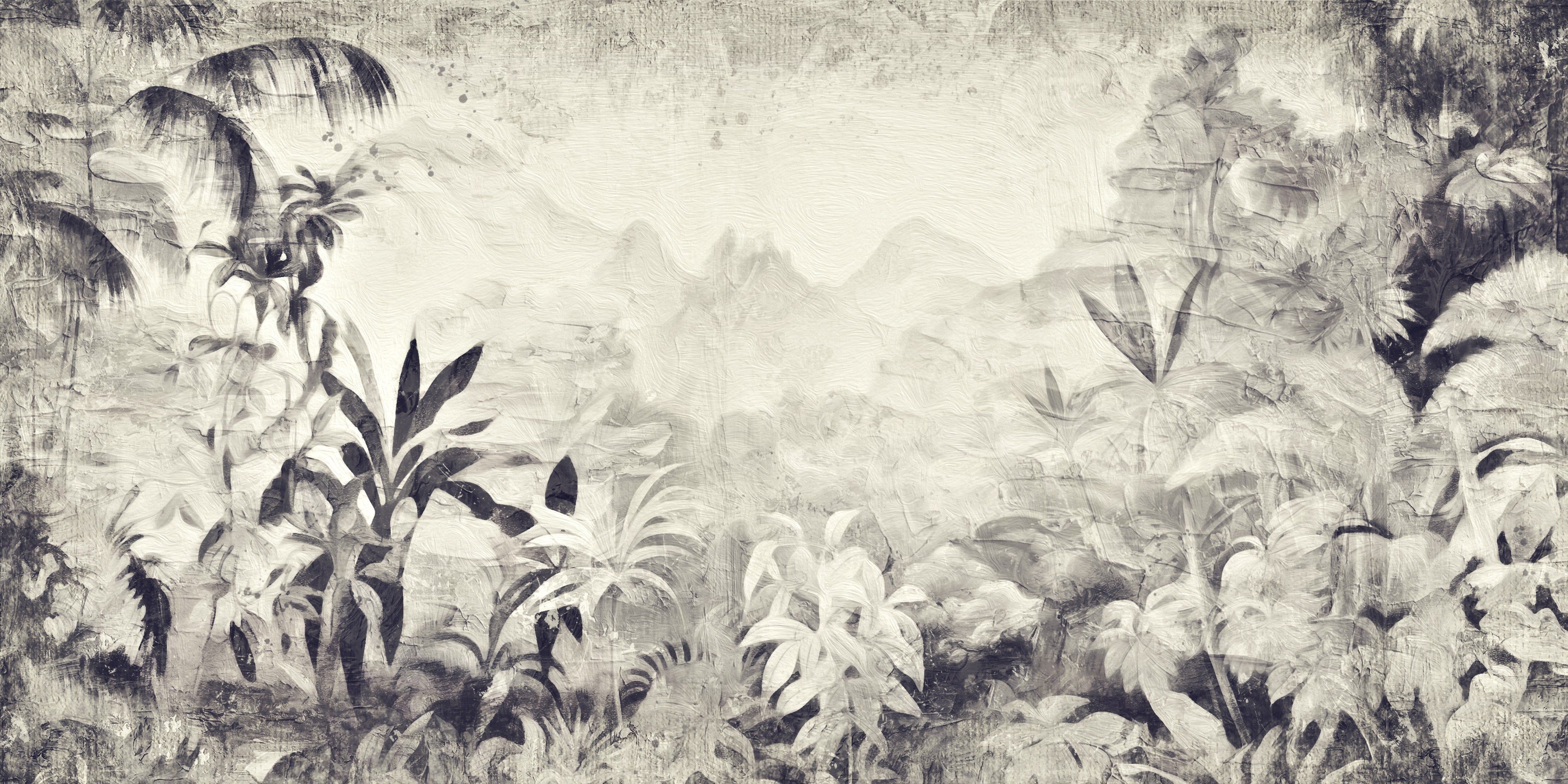 Waschbecken-Rückwand-Schwarz-Weiß Dschungel Landschaft Wandbild