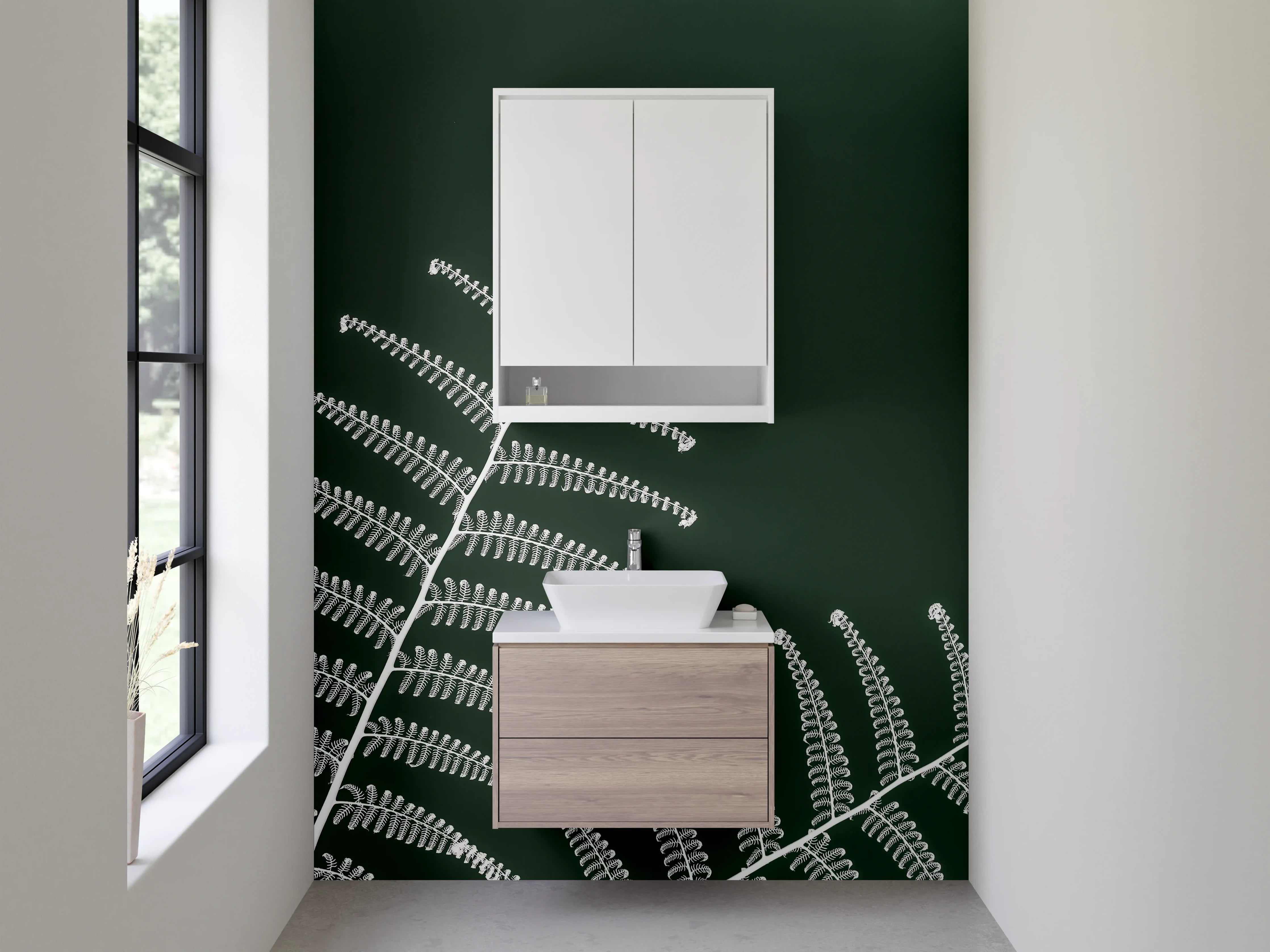 Waschbecken-Rückwand - Schwarz-Weiß Farnstruktur minimalistisch