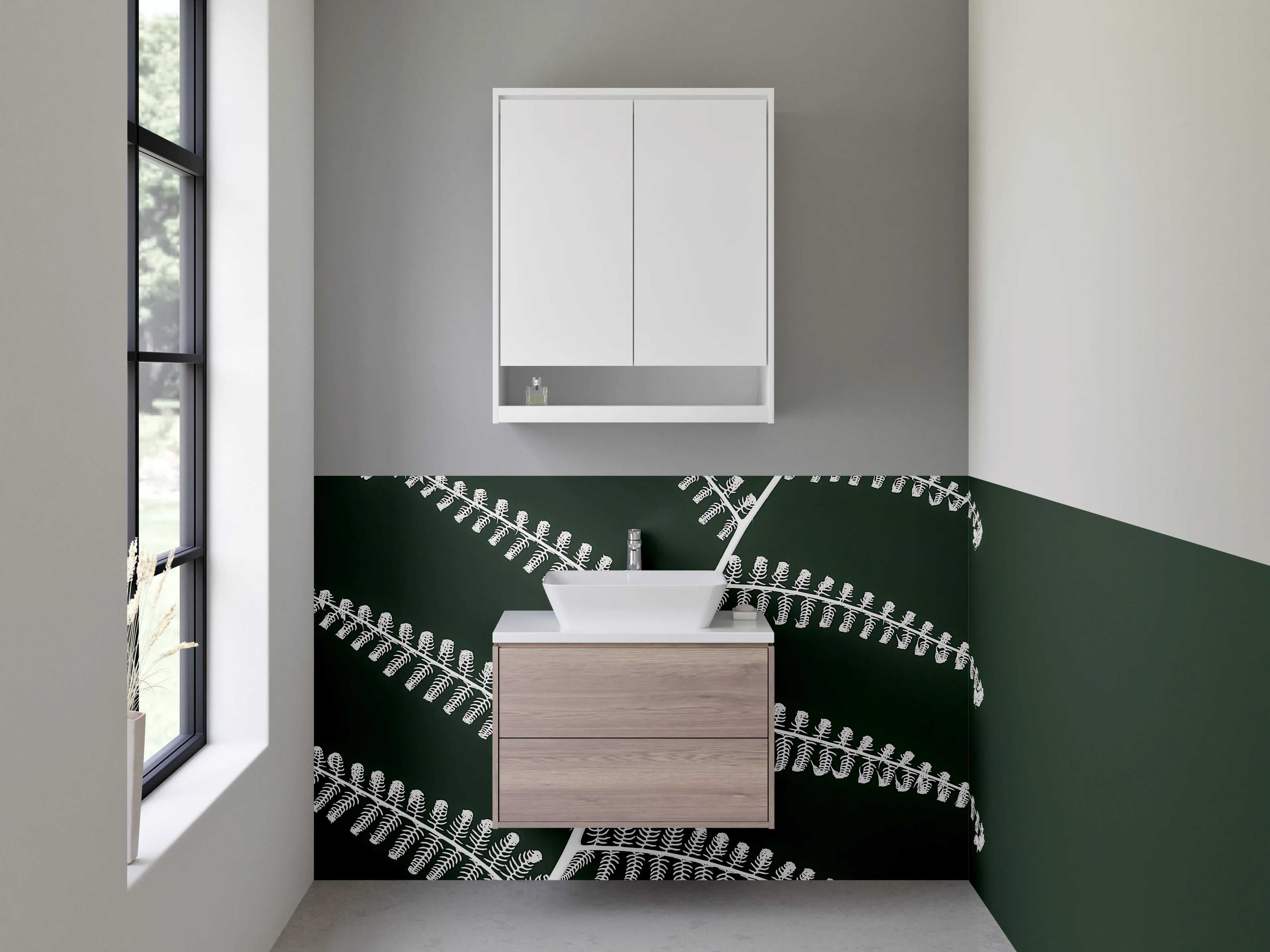 Waschbecken-Rückwand - Schwarz-Weiß Farnstruktur minimalistisch