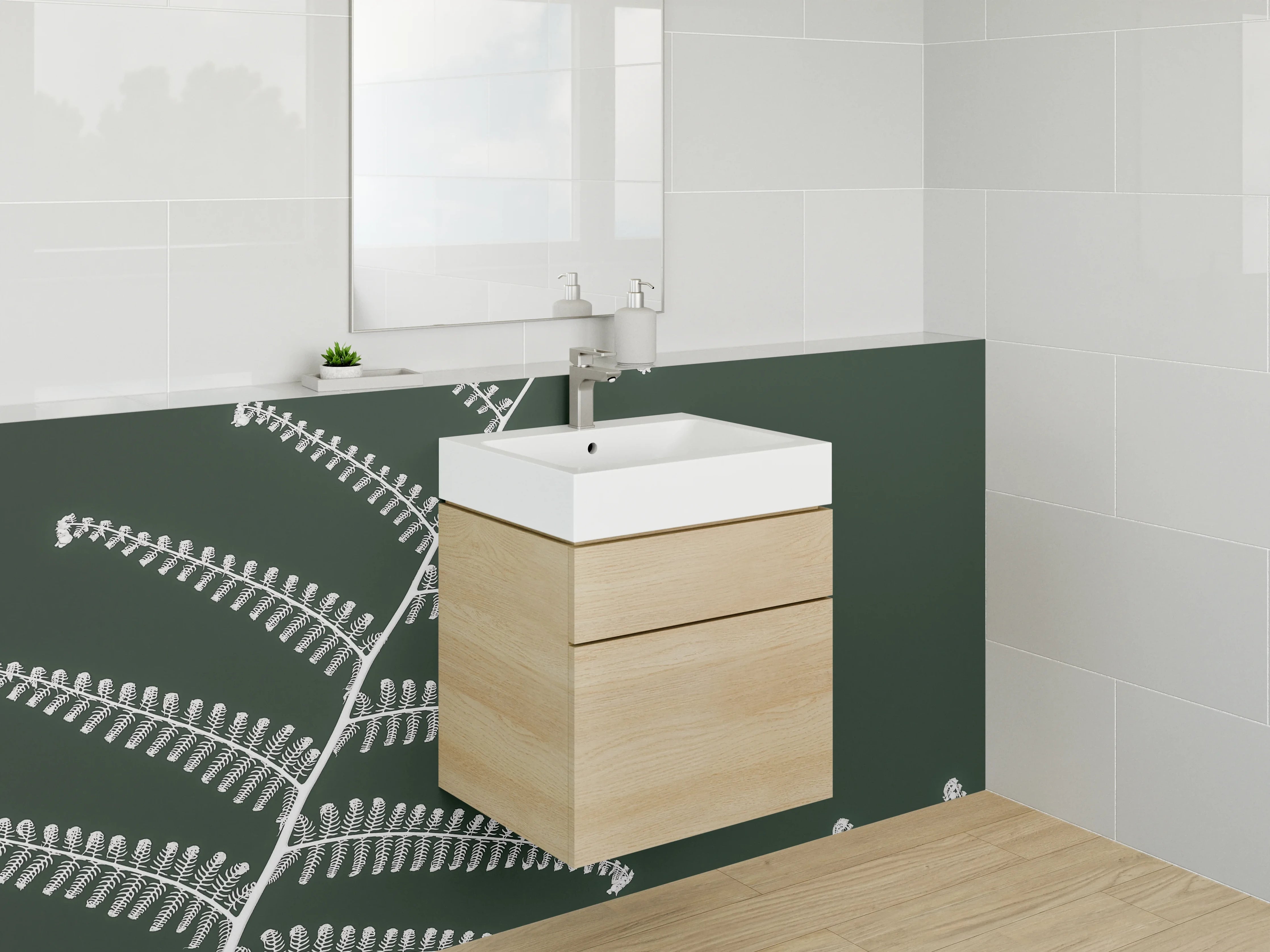 Waschbecken-Rückwand - Schwarz-Weiß Farnstruktur minimalistisch