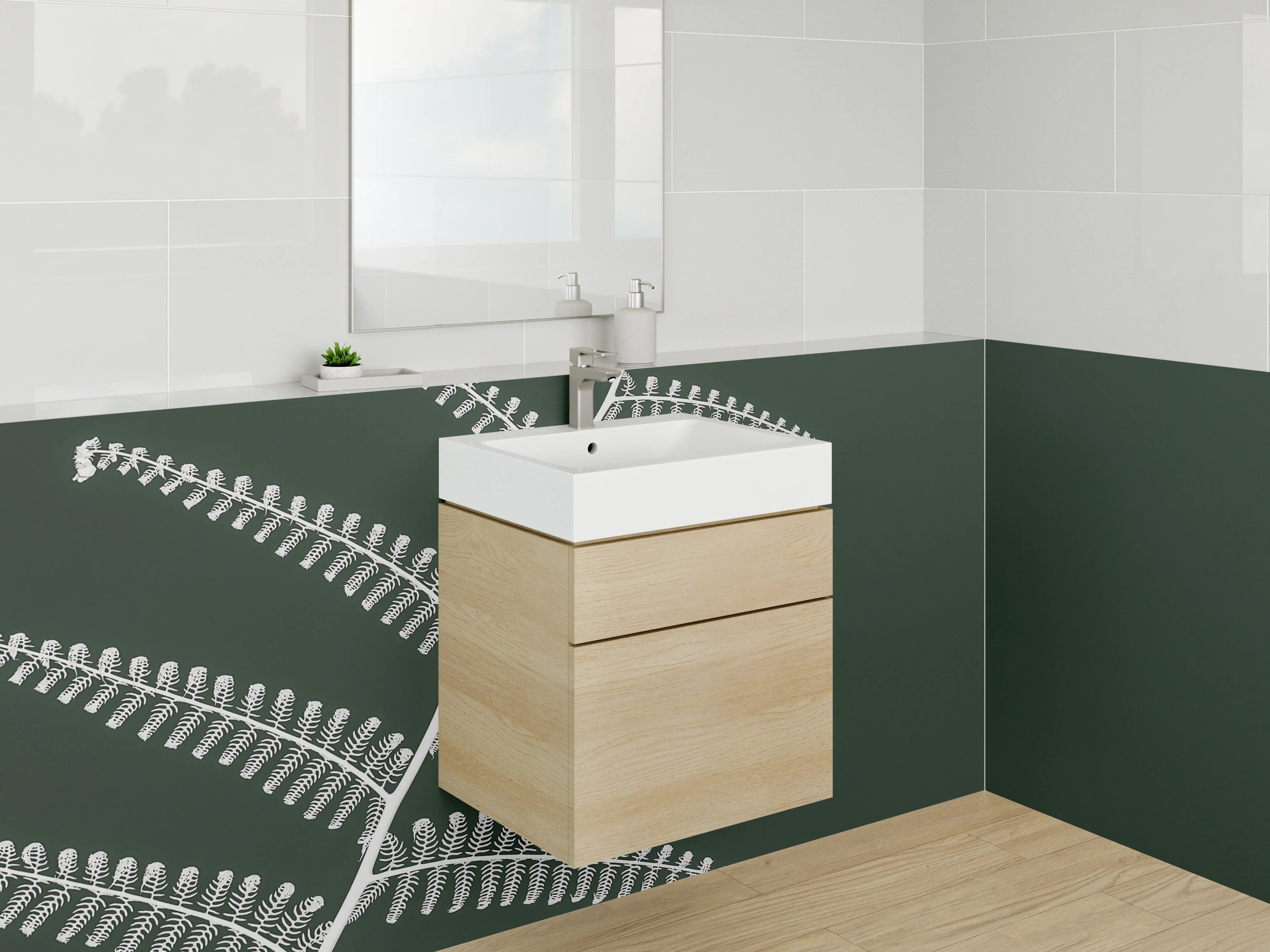 Waschbecken-Rückwand - Schwarz-Weiß Farnstruktur minimalistisch