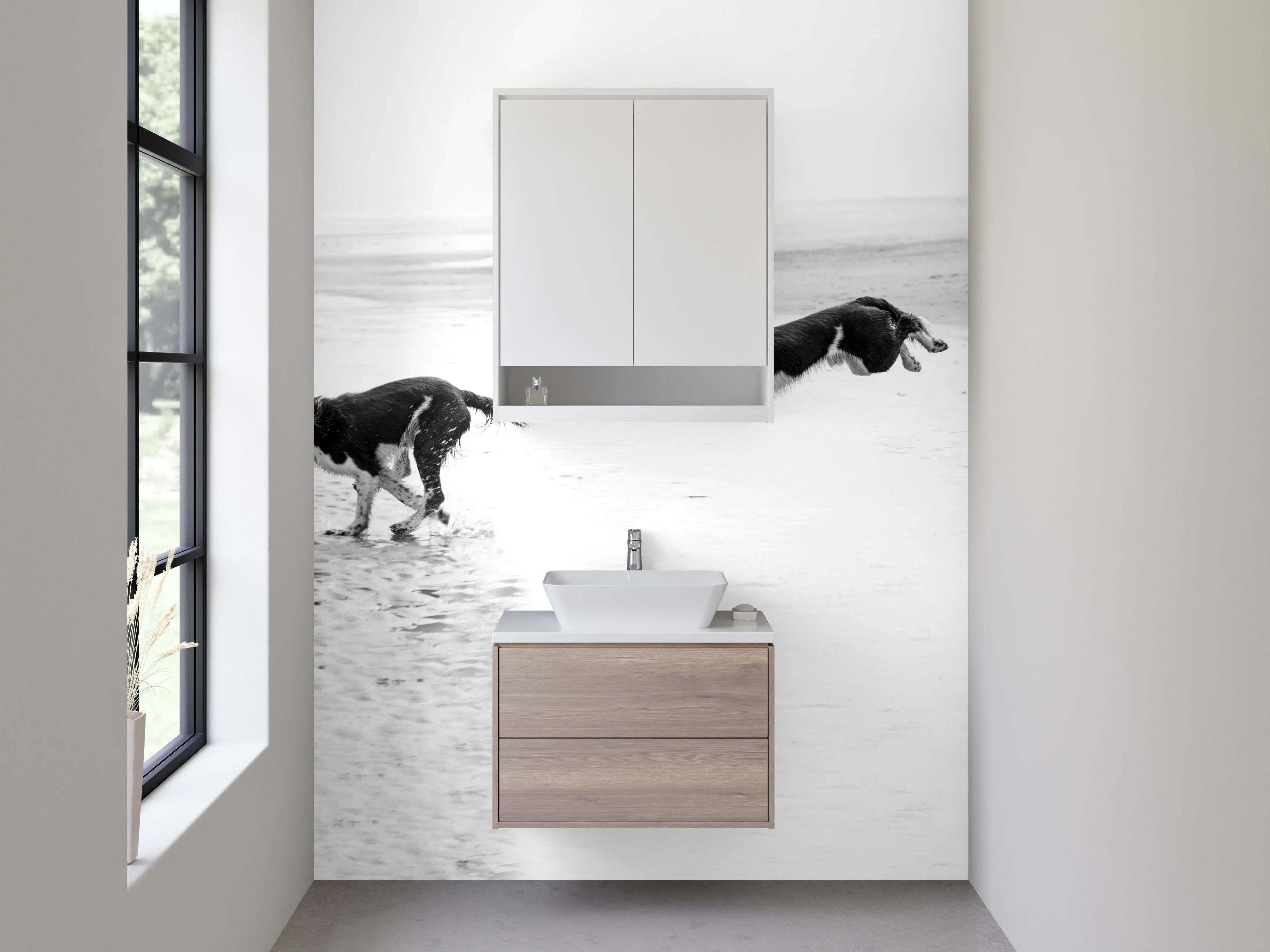 Waschbecken-Rückwand - Schwarz-Weiß Hunde auf dem Strand